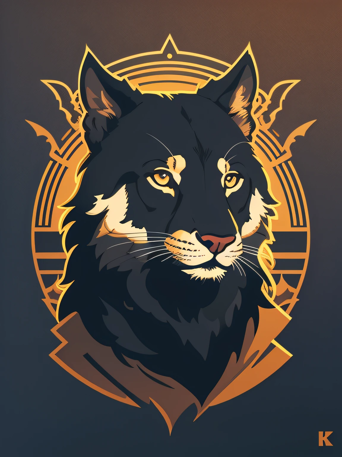 [brown dog] Heraldic silhouette, logo masking style illustration, by dan mumford, by greg rutkowski, by james jean, black background, fantasy art, mysterious, realistic, majestic, rich vibrant colors, high contrast, seamless water brand, artstation, deviantart, dribble, redbubble, teepublic, sharp focus, simple, hyper detailed, detailed drawing, vectorize, outline, isometric style, 8k."