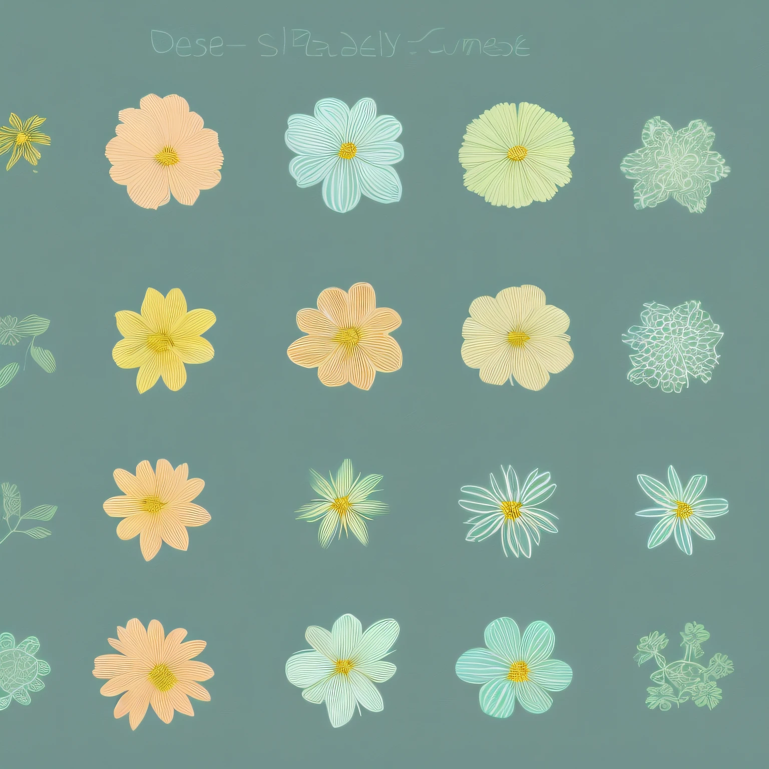 Small flower pattern defined label style, flat style, vector style, drawing style, naïve style, in soft pastel colors such as pastel pink, pastel green, light blue, pastel blue, yellow.