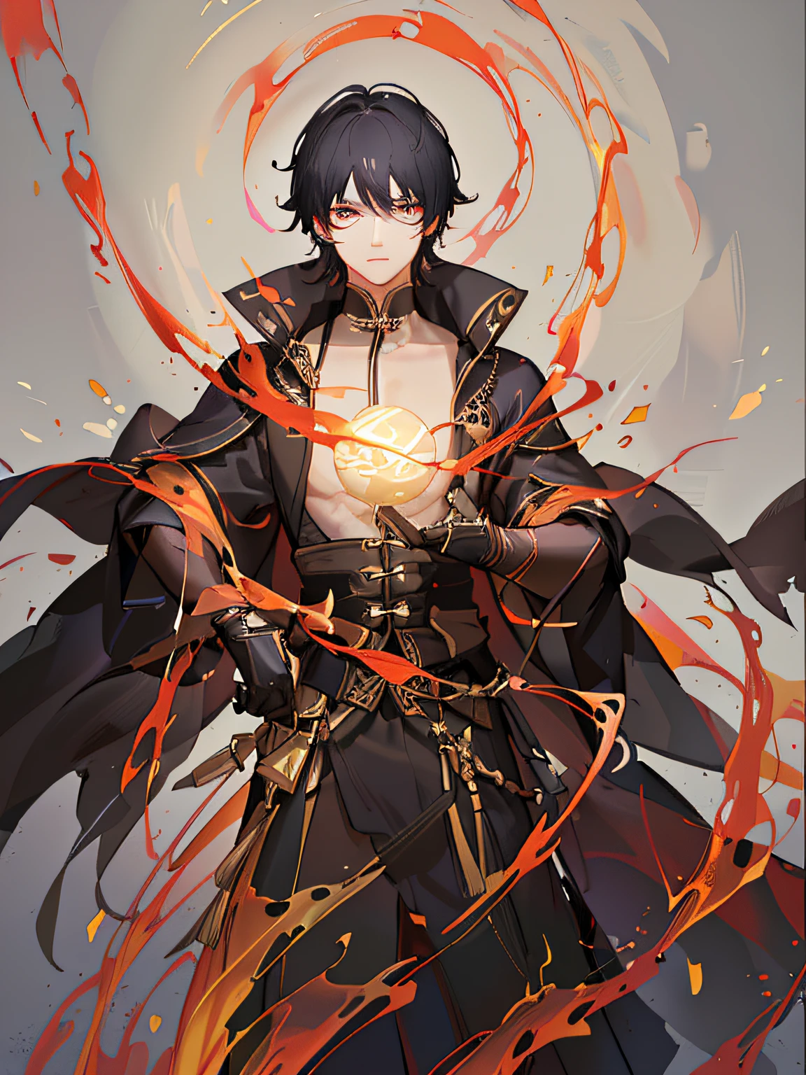 Master, Masterpiece, Super Detail, 8K Quality, 1 Man, 18 years old, black hair, blond eyes, Taoist robes, bright colors, strong contrast, cool gradient, dark magic, fantasy, gorgeous, mood lighting, volumetric light,