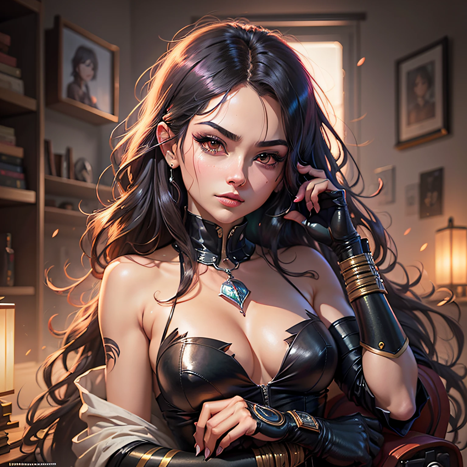 anime artwork by Kael Ngu, Svetlana Tigai, Katarina Sokolova, Ehsan Dabbaghi, Guweiz, Charlie Bowater and Djamila Knopf  featuring a woman with a glamorous face and wicked attitude. extremely detailed and deep focused --auto --s2