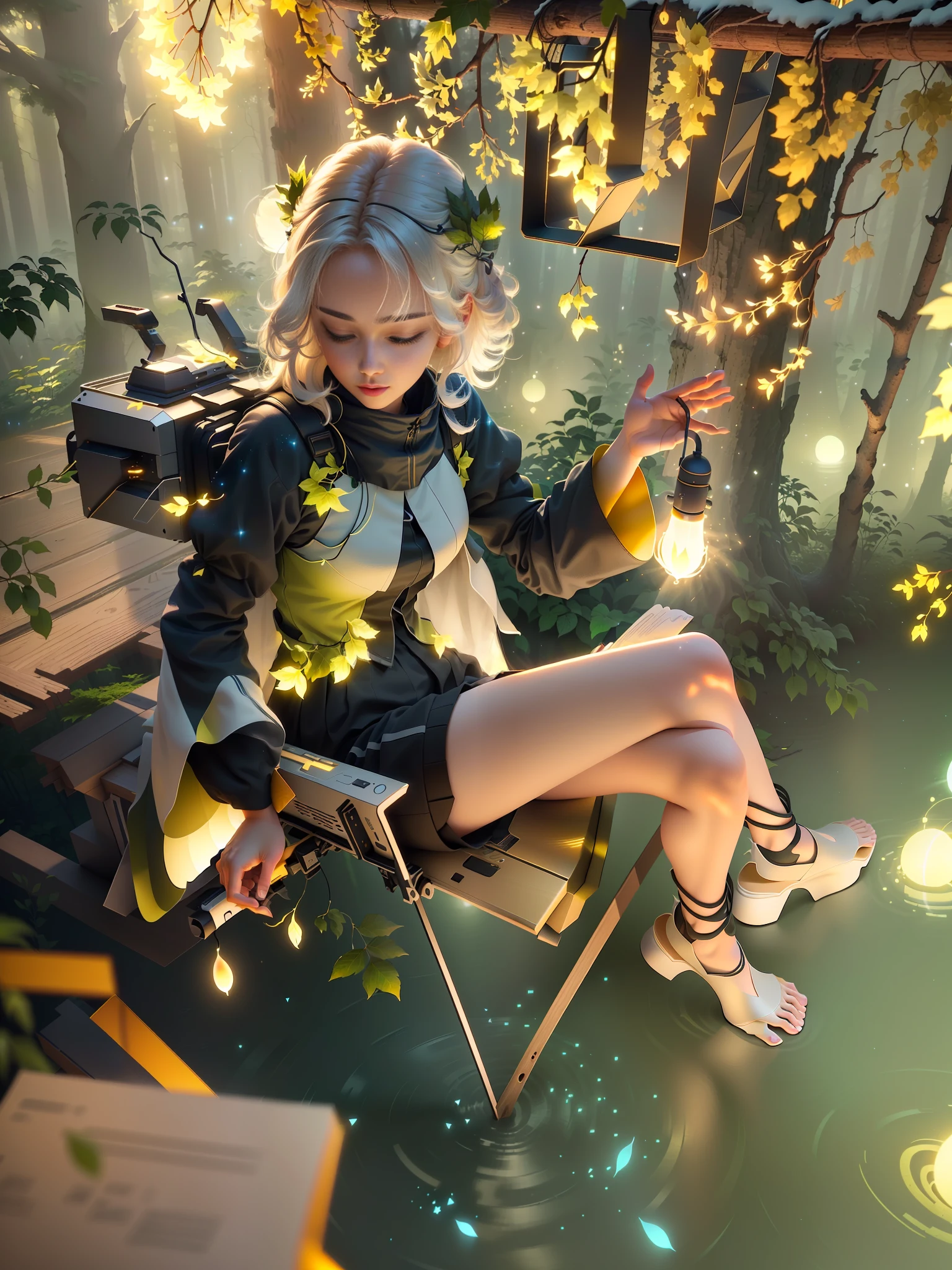 Masterpiece, best quality, (ultra-fine CG unity 8k wallpaper), (best quality), (best shadow), UI interface framework design with natural elements of the forest theme. Surrounded by delicate leaves and branches, there are also fireflies and glowing particle effects, moon, (UI interface box design), (natural elements), (forest theme), (circle), (leaves), (branches), (fireflies), (glow), (particle effects). , isometric 3d, octane rendering, ray tracing, super detailed