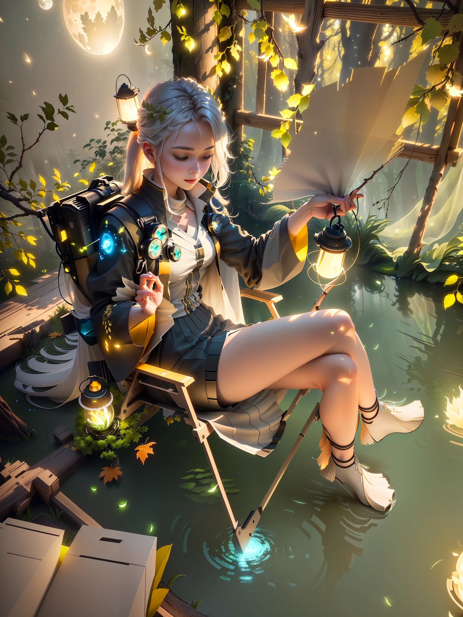 Masterpiece, best quality, (ultra-fine CG unity 8k wallpaper), (best quality), (best shadow), UI interface framework design with natural elements of the forest theme. Surrounded by delicate leaves and branches, there are also fireflies and glowing particle effects, moon, (UI interface box design), (natural elements), (forest theme), (circle), (leaves), (branches), (fireflies), (glow), (particle effects). , isometric 3d, octane rendering, ray tracing, super detailed
