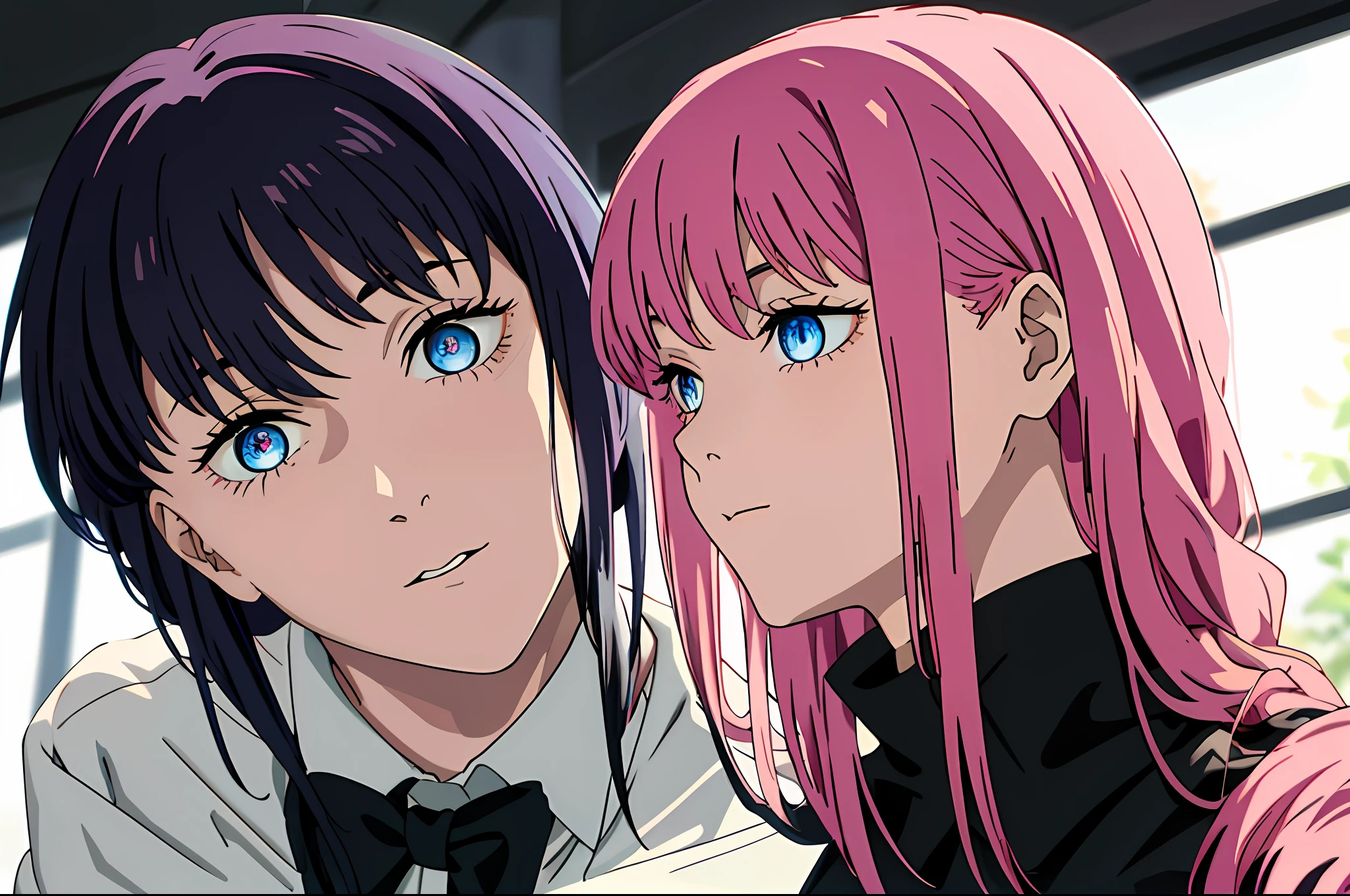 Black cat with pink hair and blue eyes