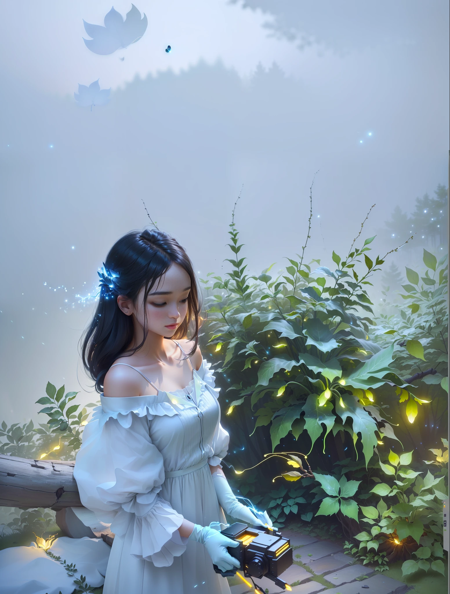 Masterpiece, best quality, (ultra-fine CG unity 8k wallpaper), (best quality), (best shadow), UI interface framework design with natural elements of the forest theme. Surrounded by delicate leaves and branches, there are also fireflies and glowing particle effects, moon, (UI interface box design), white gauze gloves, shoes, (natural elements), (forest theme), (circle), (leaves), (branches), (fireflies), (glow), (particle effects). , isometric 3d, octane rendering, ray tracing, super detailed
