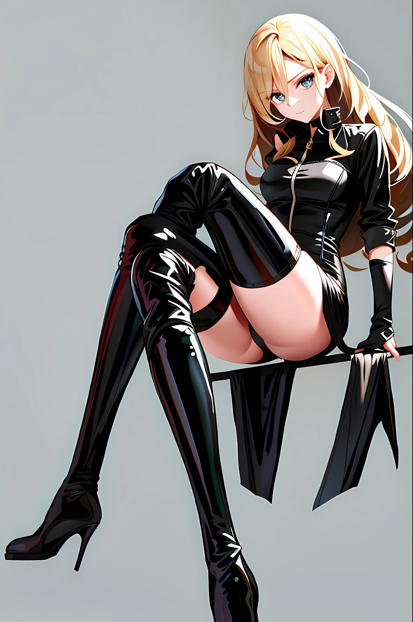 narrow stiletto knee boots, black pvc:1.3