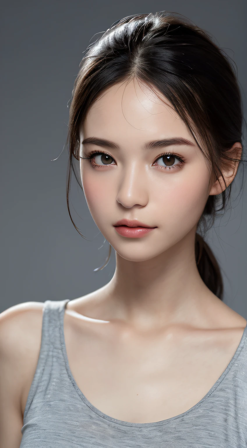 ((Best Quality, 8k, Masterpiece: 1.3)), Full Body, Focus Clear: 1.2, Outstanding Style: 1.4, Slender Abs: 1.2, ((Black Hair, Big: 1.2)), Black Tank Top, Highly Detailed Face and Skin Texture, Detailed Eyes, Double Eyelids