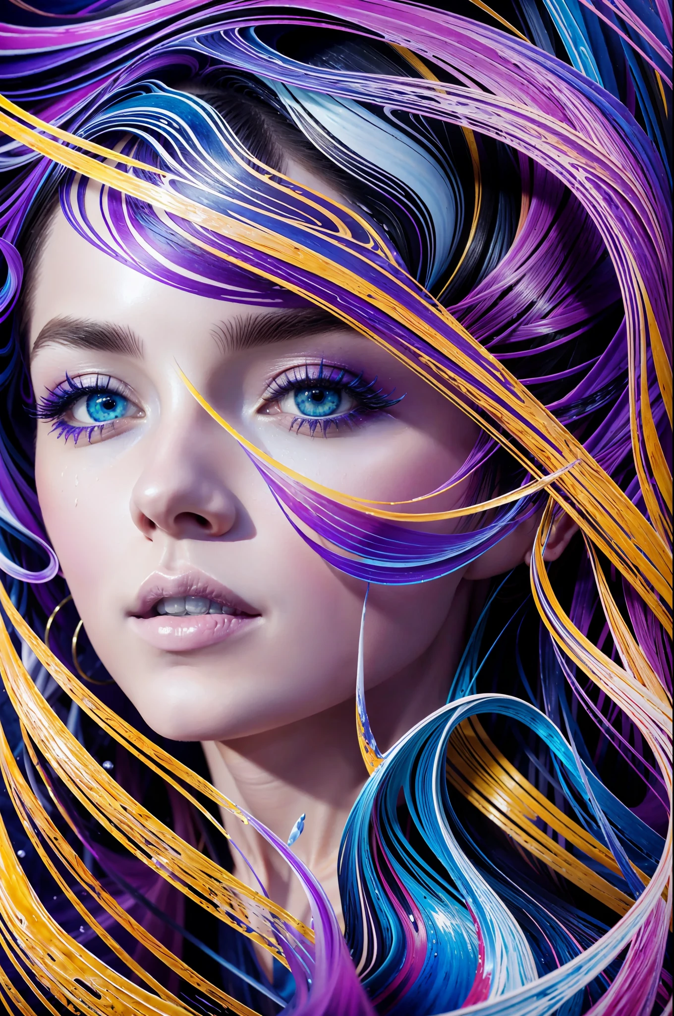 Colorful beautiful girl: a giru 18-years old, messy hair, oil painting, nice perfect face with soft skinice perfect face, blue yellow colors, light purple and violet additions, light red additions, intricate detail, splash screen, 8k resolution, masterpiece, cute face,artstation digital painting smooth veryBlack ink flow: 8k resolution photorealistic masterpiece: intricately detailed fluid gouache painting: by Jean Baptiste Mongue: calligraphy: acrylic: watercolor art, professional photography, natural lighting, volumetric lighting maximalist photoillustration: by marton bobzert:, complex, elegant, expansive, fantastical, wavy hair, vibrant, Best quality details, realistic, High definition, High quality texture, epic lighting, Cinematic film still, 8k, soft lighting, anime style, masterful playing card border, random Colorful art, oil painting, blue yellow colors, light purple and violet additions, light red additions, intricate detail, splash screen, 8k resolution, masterpiece, artstation digital painting smooth veryBlack ink flow: 8k resolution photorealistic masterpiece: intricately detailed fluid gouache painting: by Jean Baptiste Mongue: calligraphy: acrylic: watercolor art, professional photography, natural lighting, volumetric lighting maximalist photoillustration: by marton bobzert:, complex, elegant, expansive, fantastical, vibrant --s2