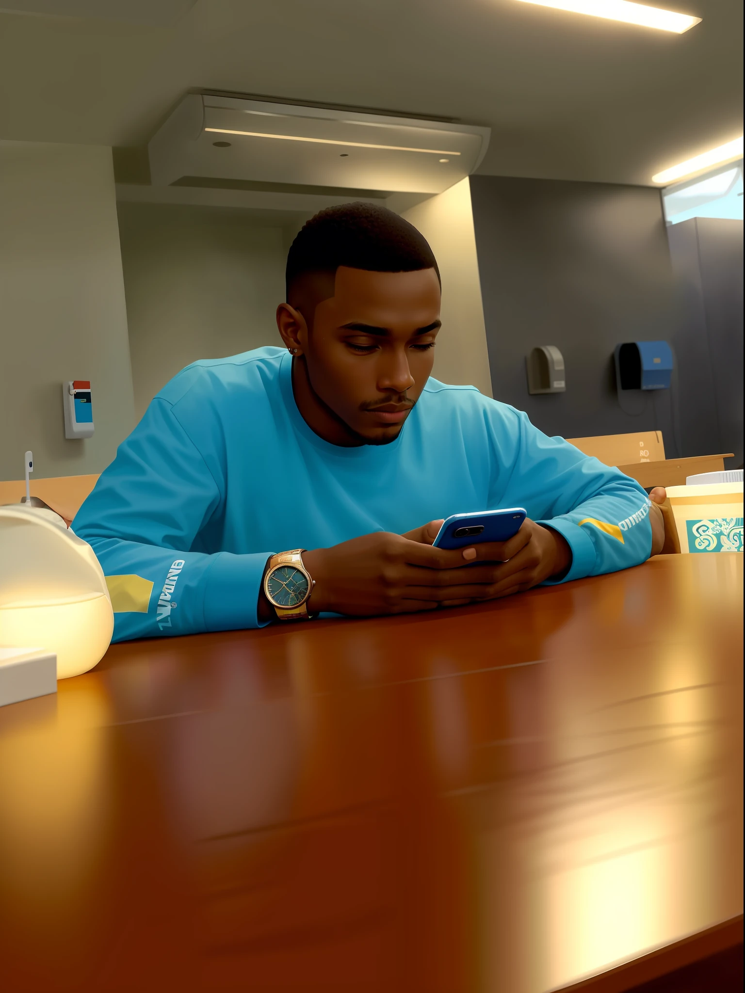 there is a man sitting at a table looking at his cell phone, looking at his phone, mkbhd, deep in thought, #oc, # oc, ástor alexander, david uzochukwu, taken on iphone 14 pro, taken on iphone 1 3 pro, lost in thought, low quality photo, photo on iphone, george pemba, at college