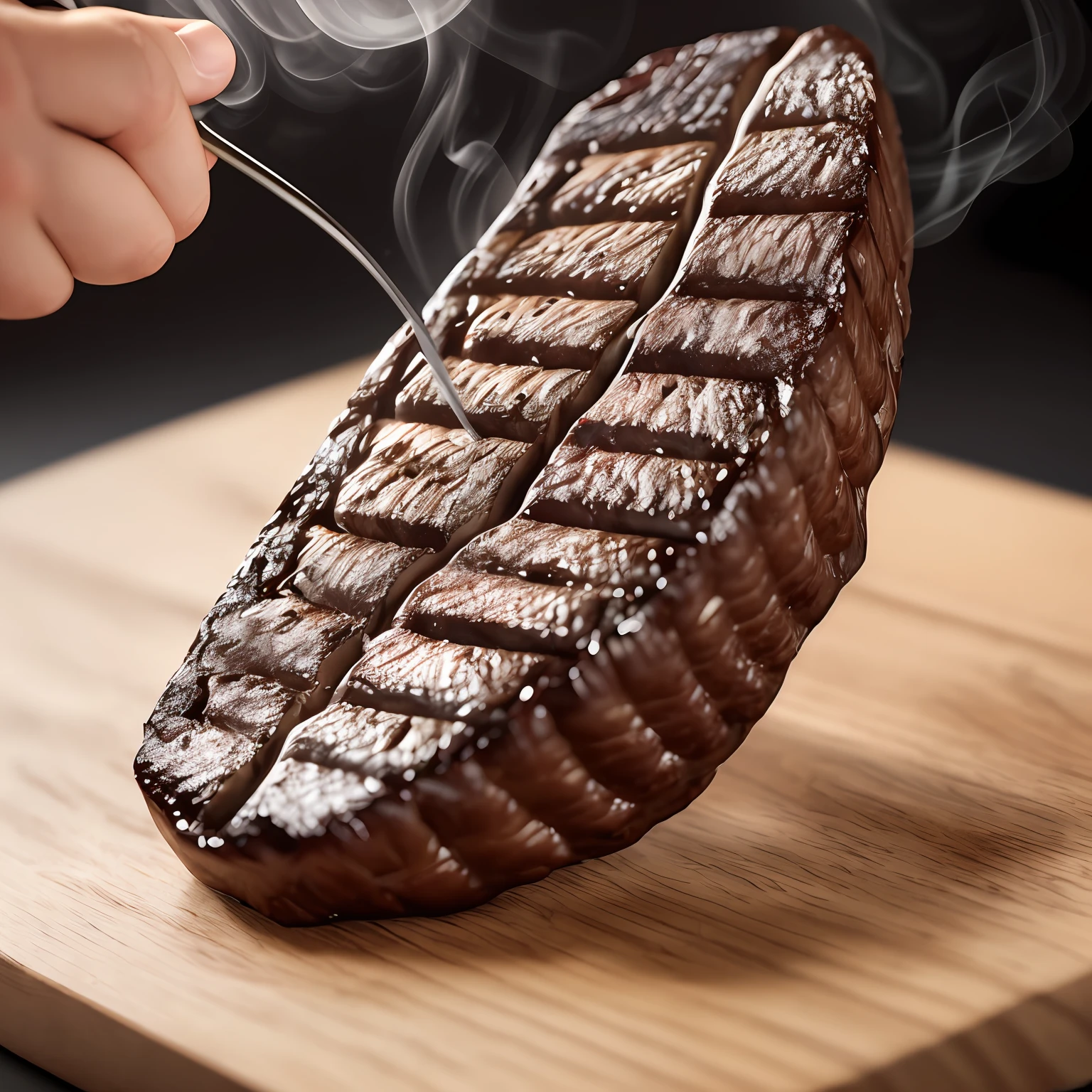 Ultra realistic style, wooden board with ((smoky filet mignons)), perfect details, no anything over the meat, dslr, 100 mm, food, diffused light, Studio photography, professional advertising, 8k, white background --auto --s2