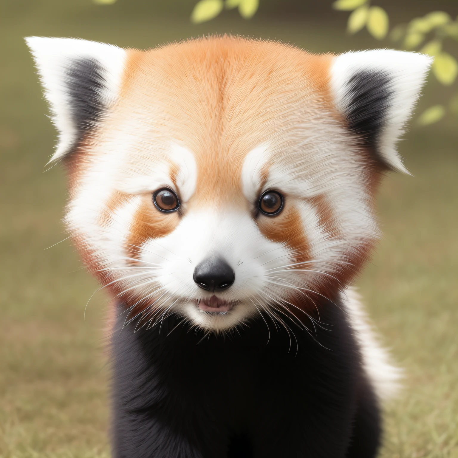 red panda, white face details, black nose, red panda, cute face, the cutest creature in the world, looking straight to camera, detailed face, furry face,, whiskers, black nose, realistic, looking innocently, expressionless, highres, absolutely real, max quality, 8k wallpaper, photographic, wildlife photography