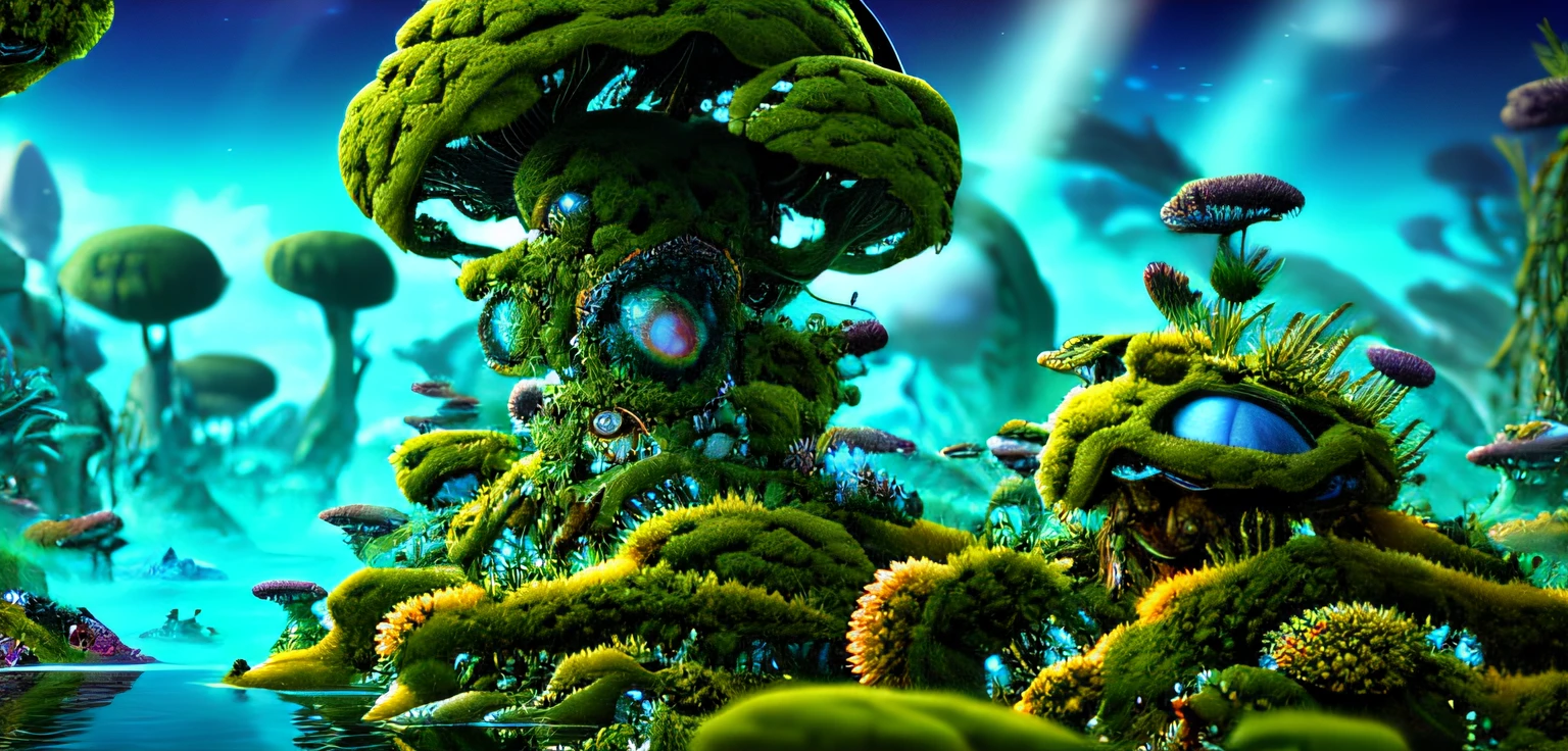 alien world with vivid plants, strange creatures, astronauts from earth exploring, realistic, cinematic, 8k