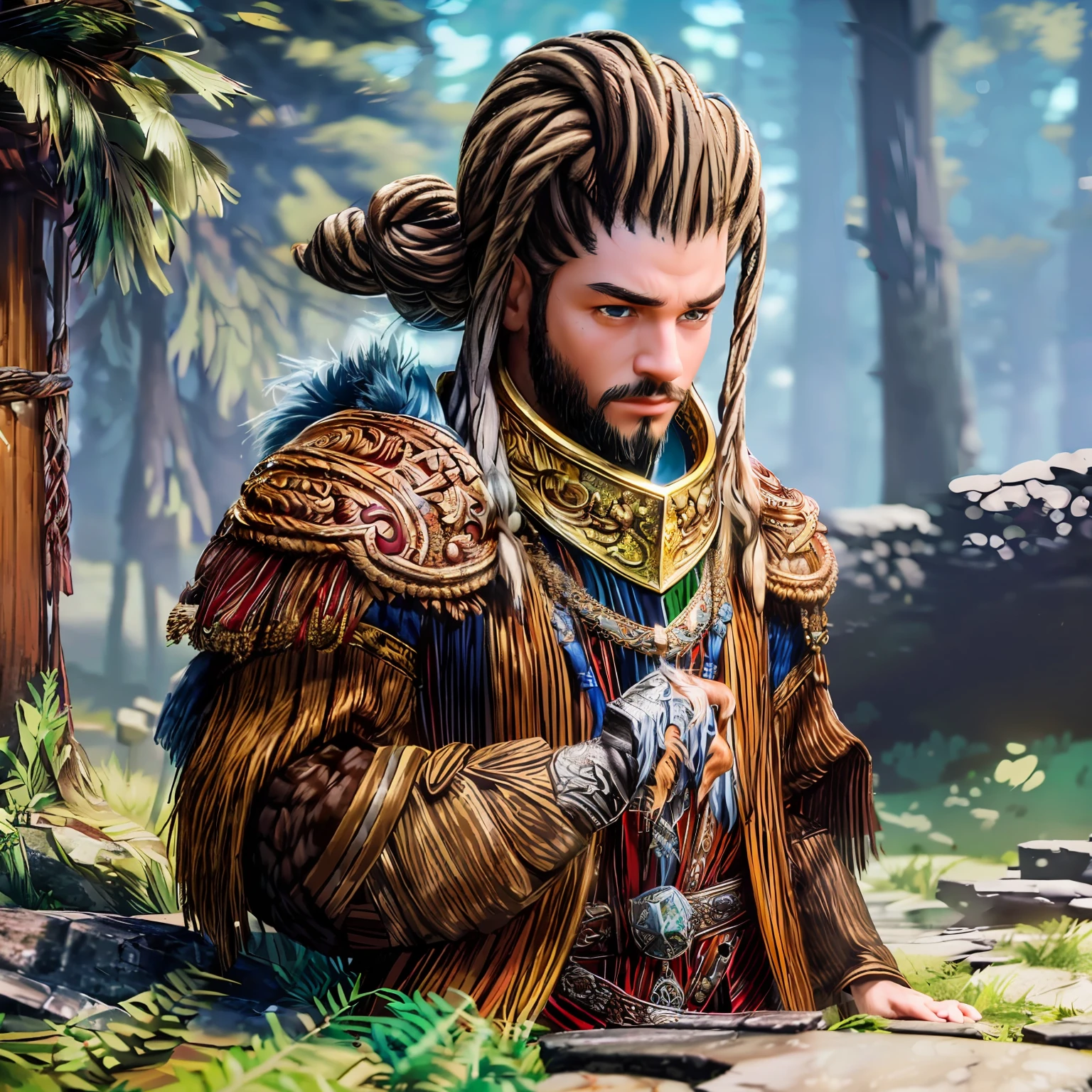 (Masterpiece: 1.4), (Best quality: 1.4), 8K, HD, ultra light, Dwarf, Dwarf, Boy, afro braids in hair, D&D,Drip,with a fur coat, modern clothes, unreal engine, ultra focus, dark environment around, zoom out. , no heterochromia in the eyes --auto --s2