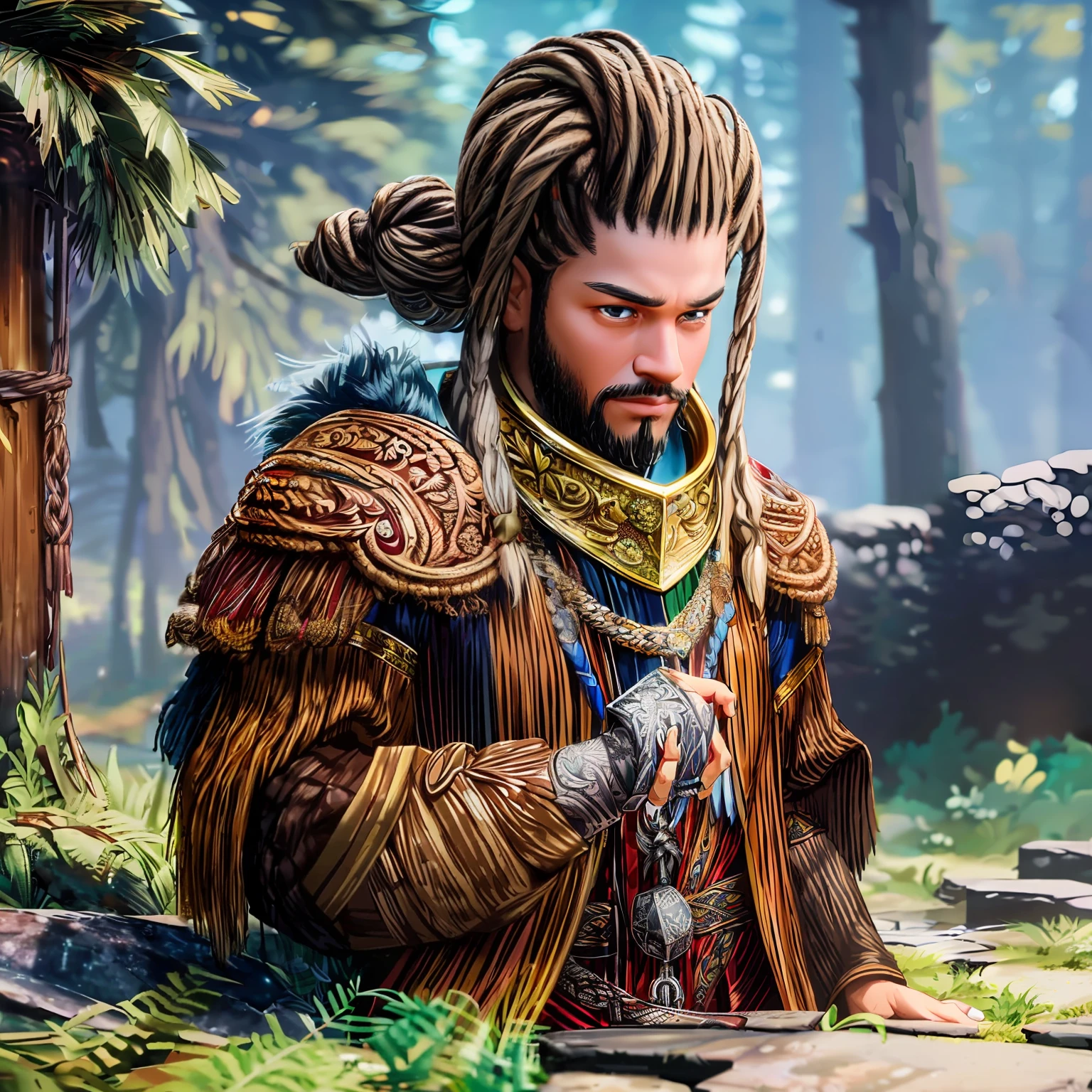 (Masterpiece: 1.4), (Best quality: 1.4), 8K, HD, ultra light, Dwarf, Dwarf, Boy, afro braids in hair, D&D,Drip,with a fur coat, modern clothes, unreal engine, ultra focus, dark environment around, zoom out. , no heterochromia in the eyes , black skin, afro hair, hand holding a hidden wand handle, , afro braids --auto --s2