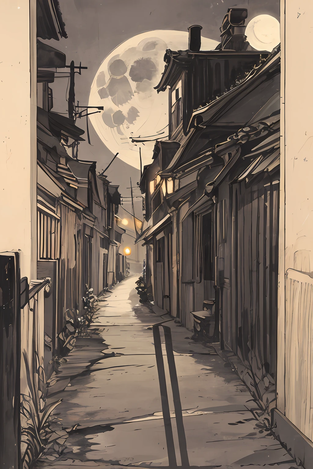 cat ,black,cute,big eyes,masterpiece,full moon,alley