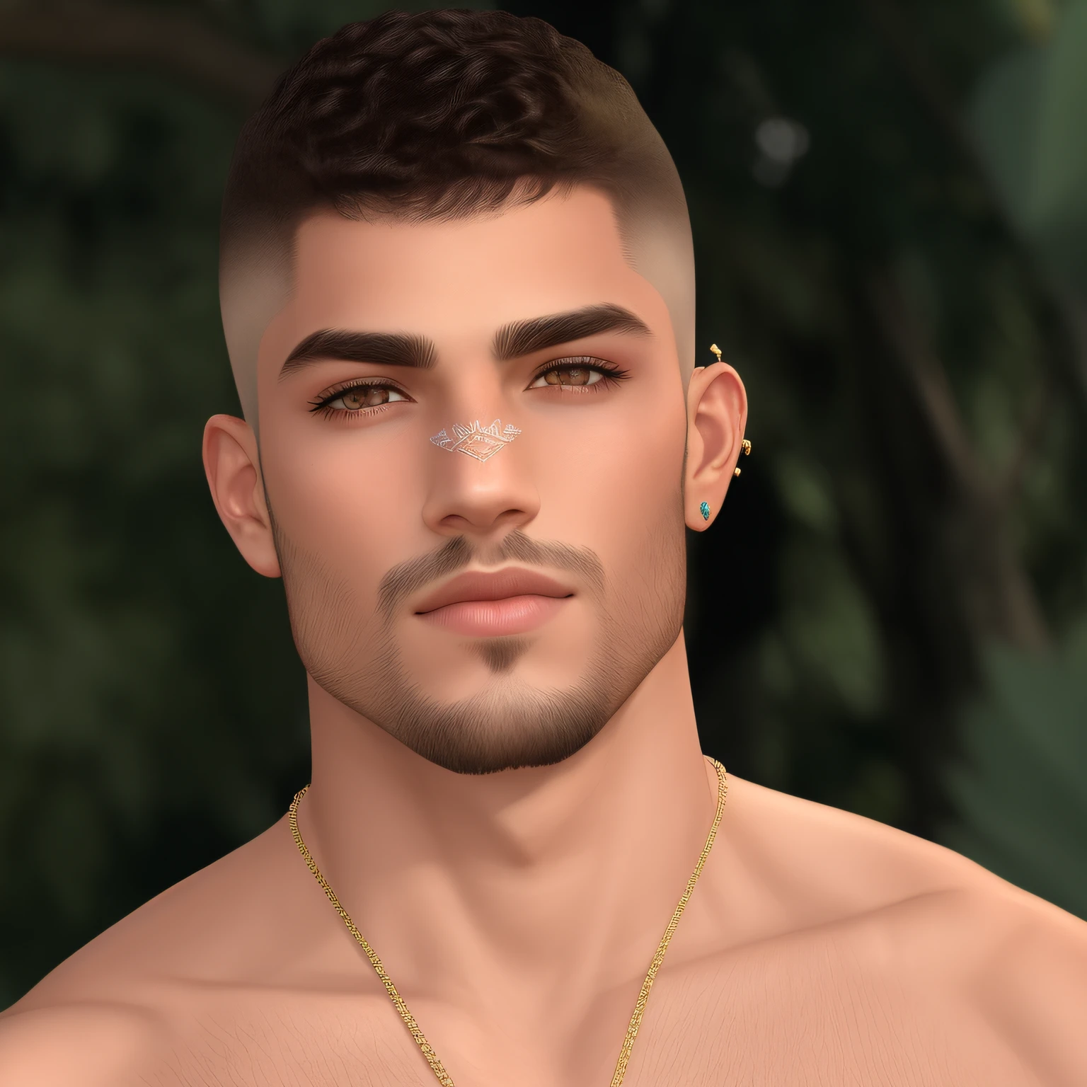 there is a man with a nose piercing and a necklace, second life avatar, inspired by Randy Vargas, inspired by Maximilian Cercha, king, inspired by Ludovit Fulla, daz. detailed, inspired by Amir Zand, inspired by Alexis Grimou, inspired by Kieran Yanner, male face, male with halo, real detailed face, detailed skin
