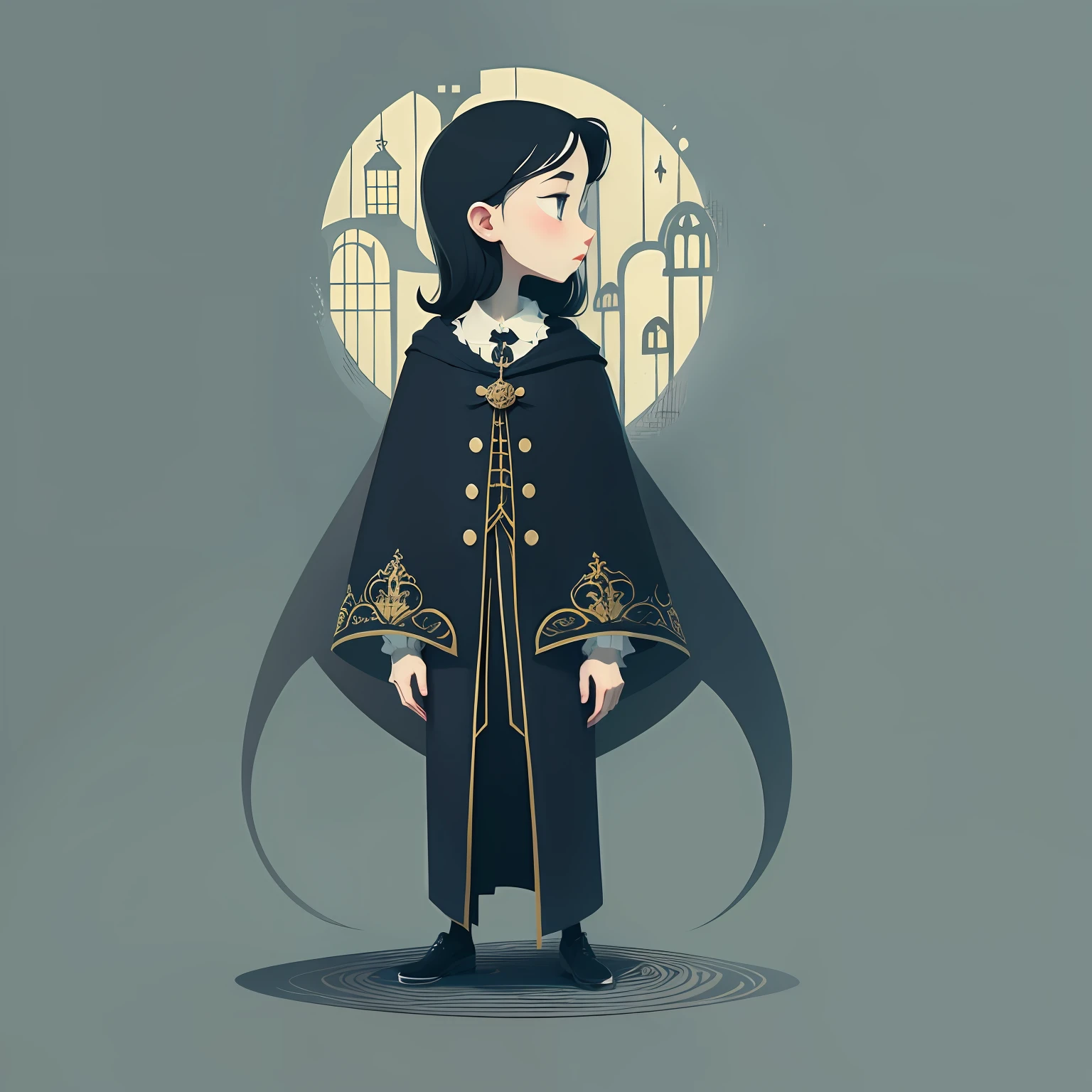 Illustration of Limbo place , Cartoon style, Dark colors, in Baroque cloth and style, Front view, Minimal style, Loneliness --auto --s2