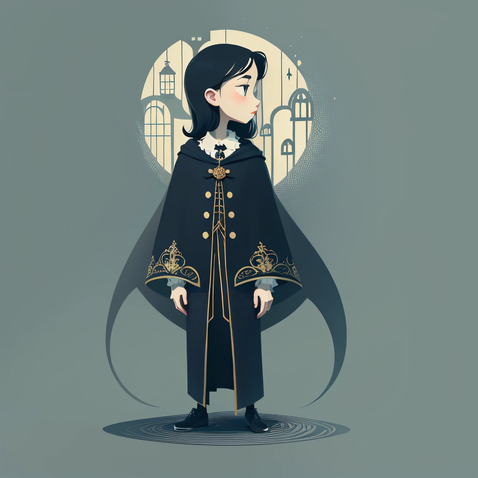 Illustration of Limbo place , Cartoon style, Dark colors, in Baroque cloth and style, Front view, Minimal style, Loneliness --auto --s2