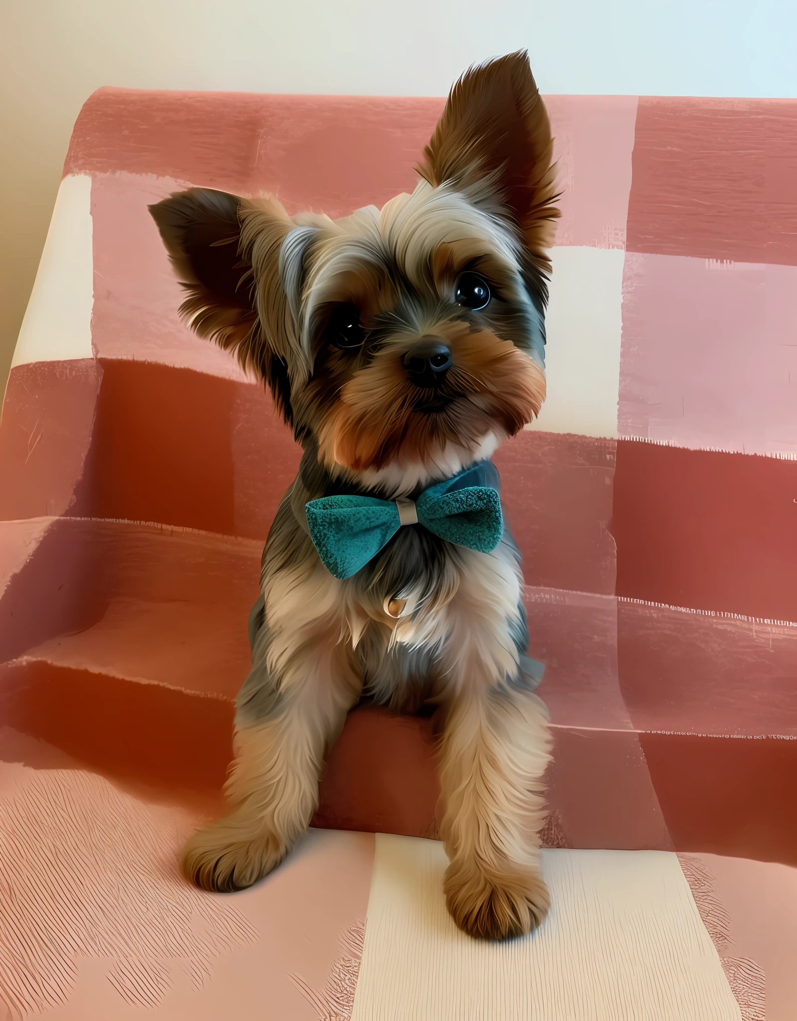 A fuzzy Yorkshire terrier sitting near the roots of a tree on a hillside