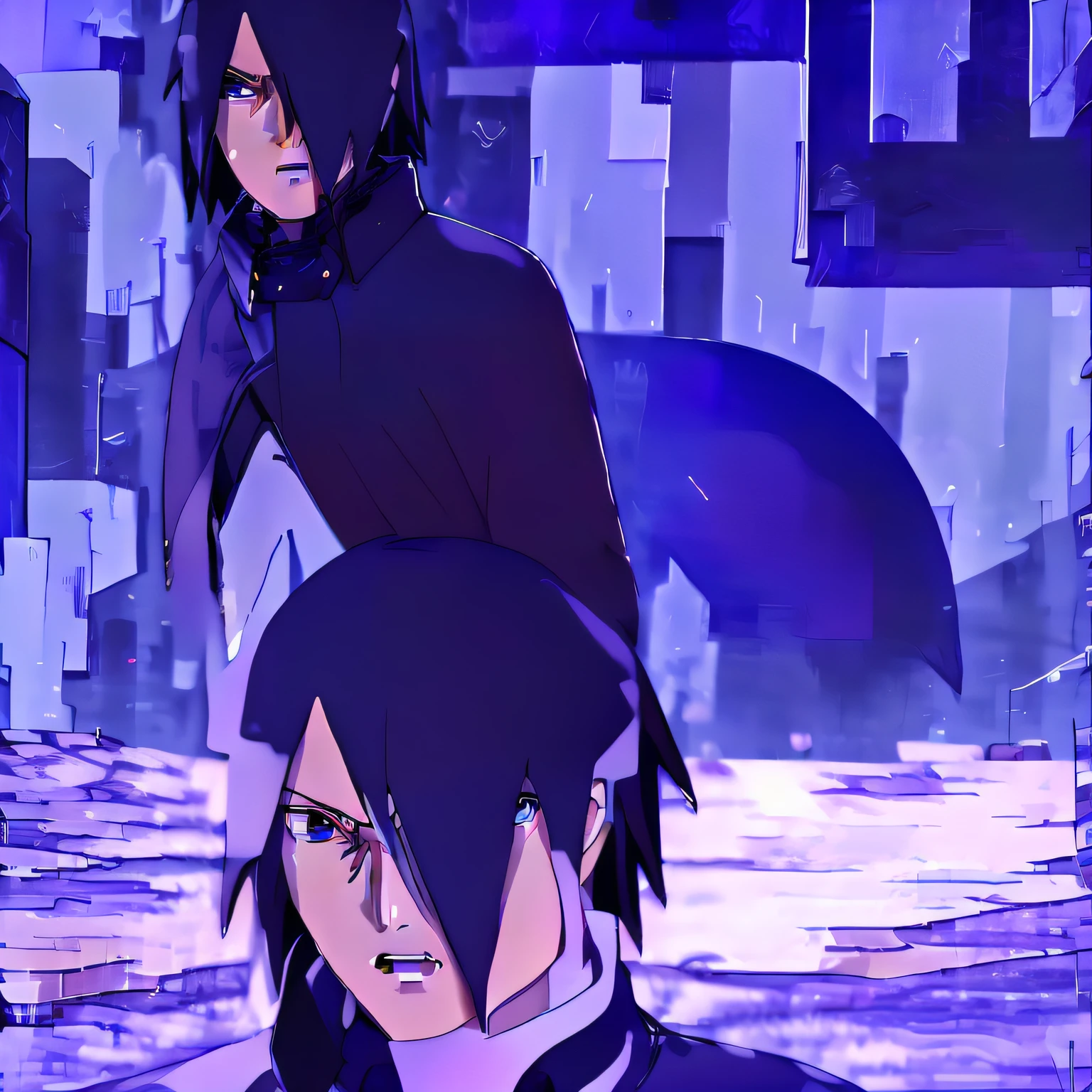 sasuke cyberpunk, well detailed, epic angle, cinematic