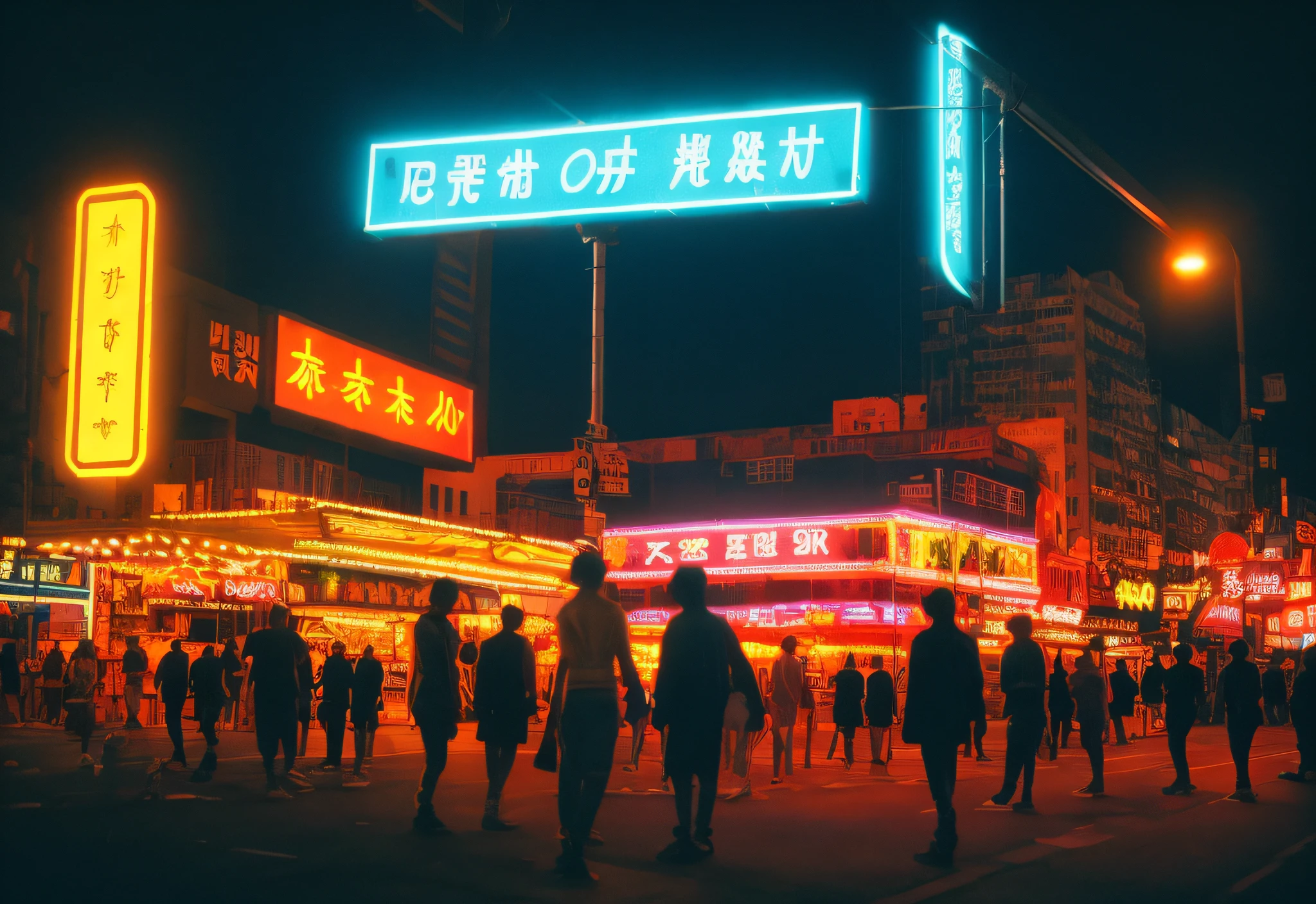 masterpiece, best quality,film grain, high saturation, scenery,night,light_of,neon lights, neon trim,