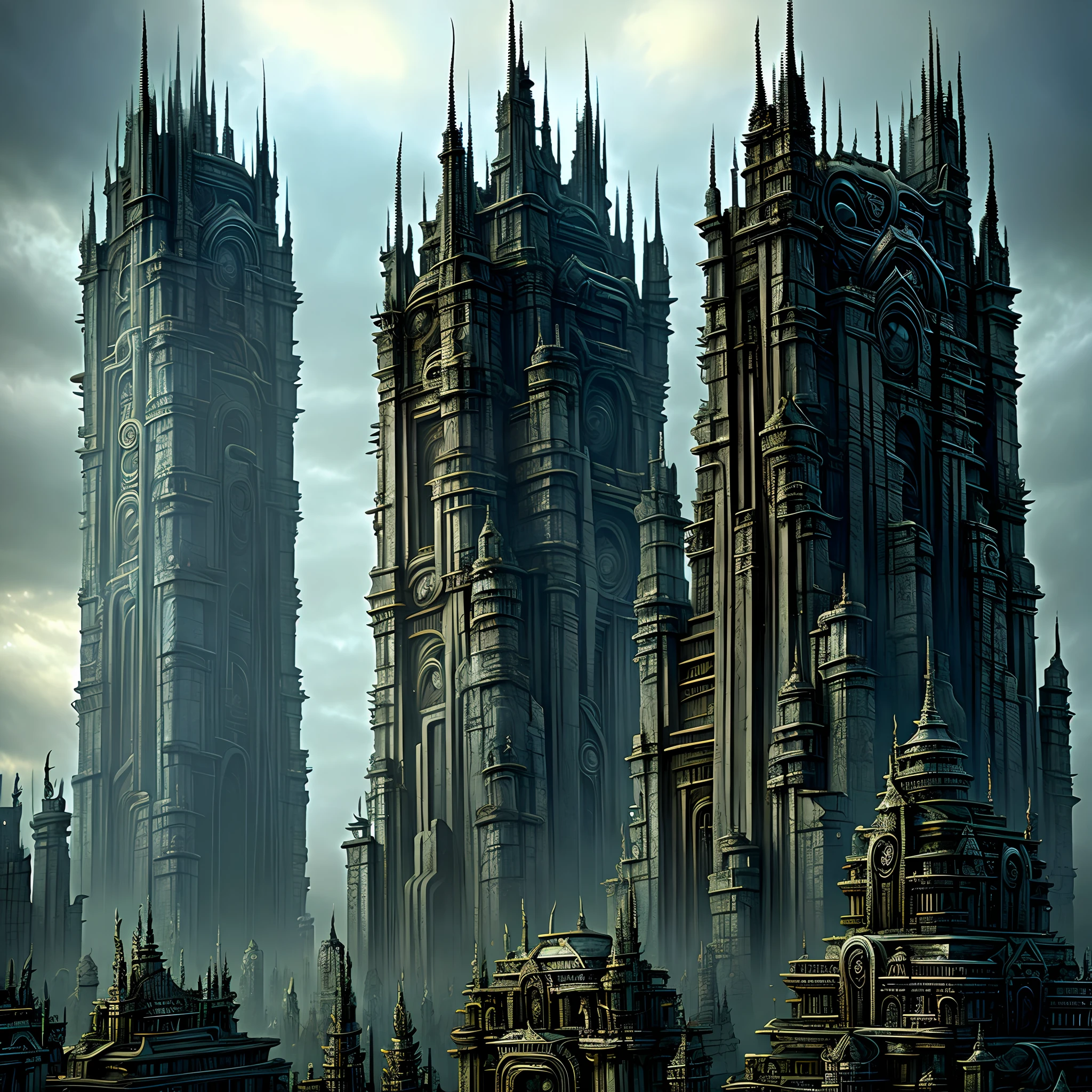 perverse landscape of madness, evil creatures totems, terrifying monuments by Giger. biomechanic buildings. Horror art, digital painting, color drawing, intricate details, hyperdetailed, complex, volumetric lighting maximalist, intricated details.