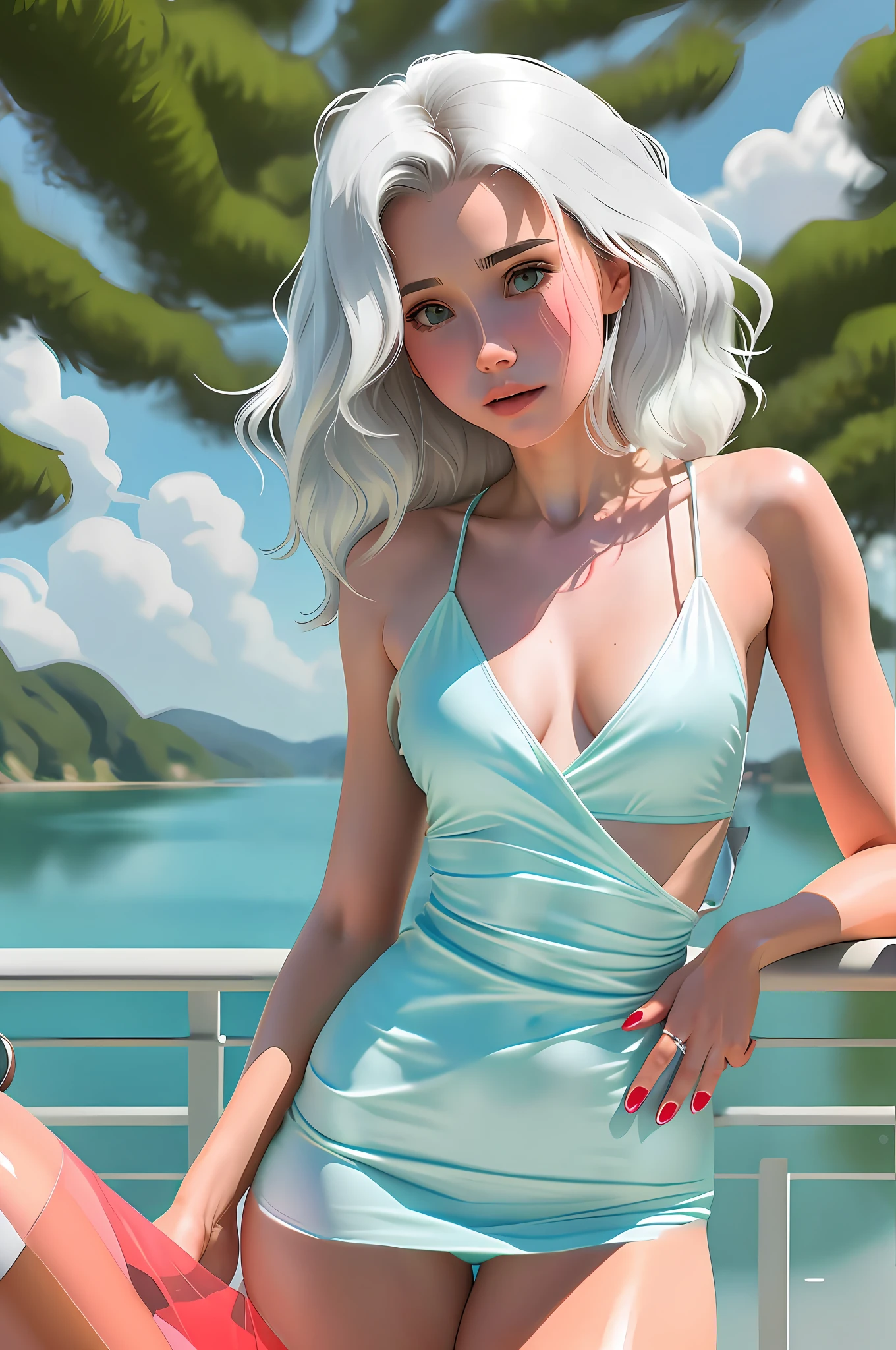 Wearing skin tight turquoise dress
