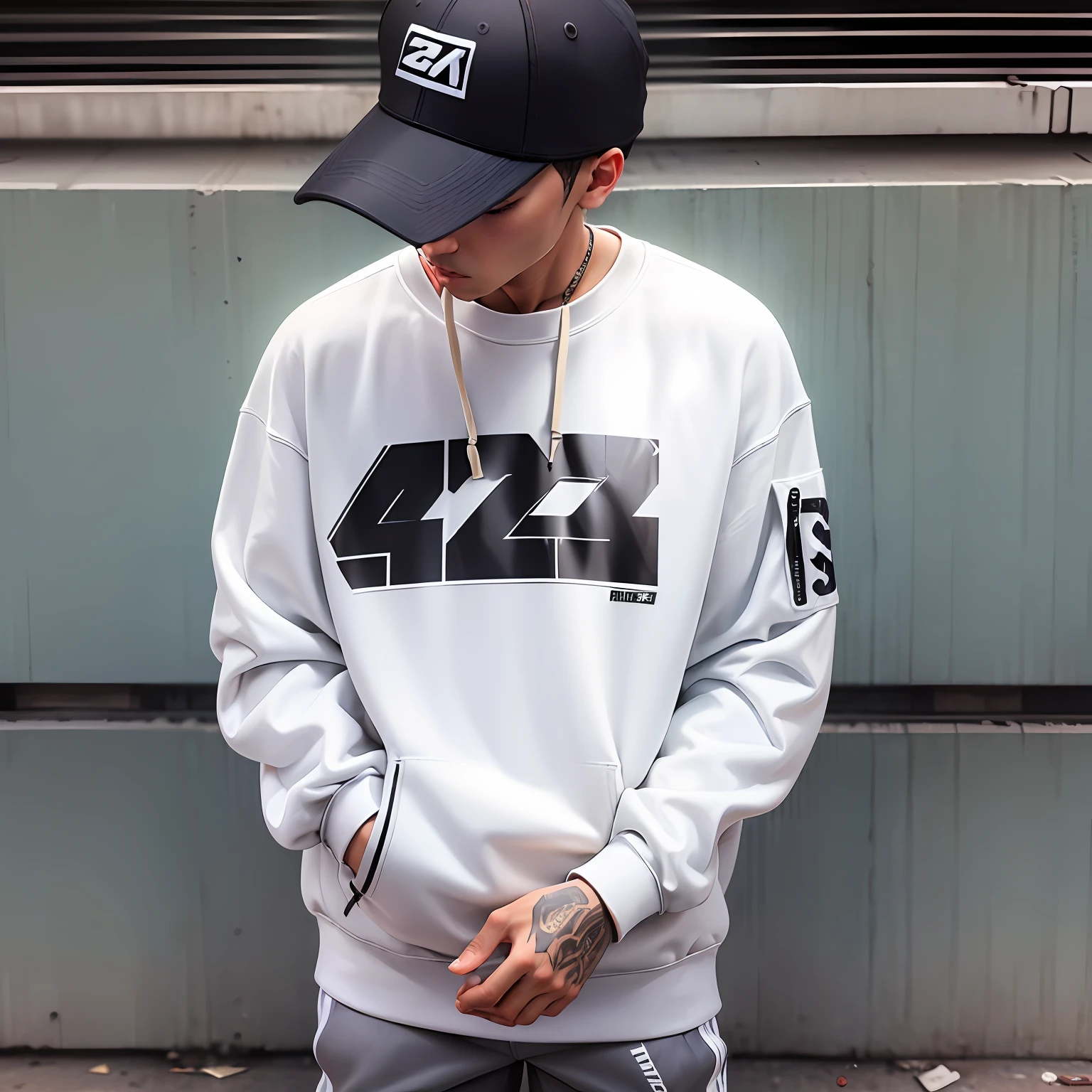 (ultra-realistic streetwear:1.2),(sweatshirt, cap),23 years,white,(high quality, high resolution) --auto --s2