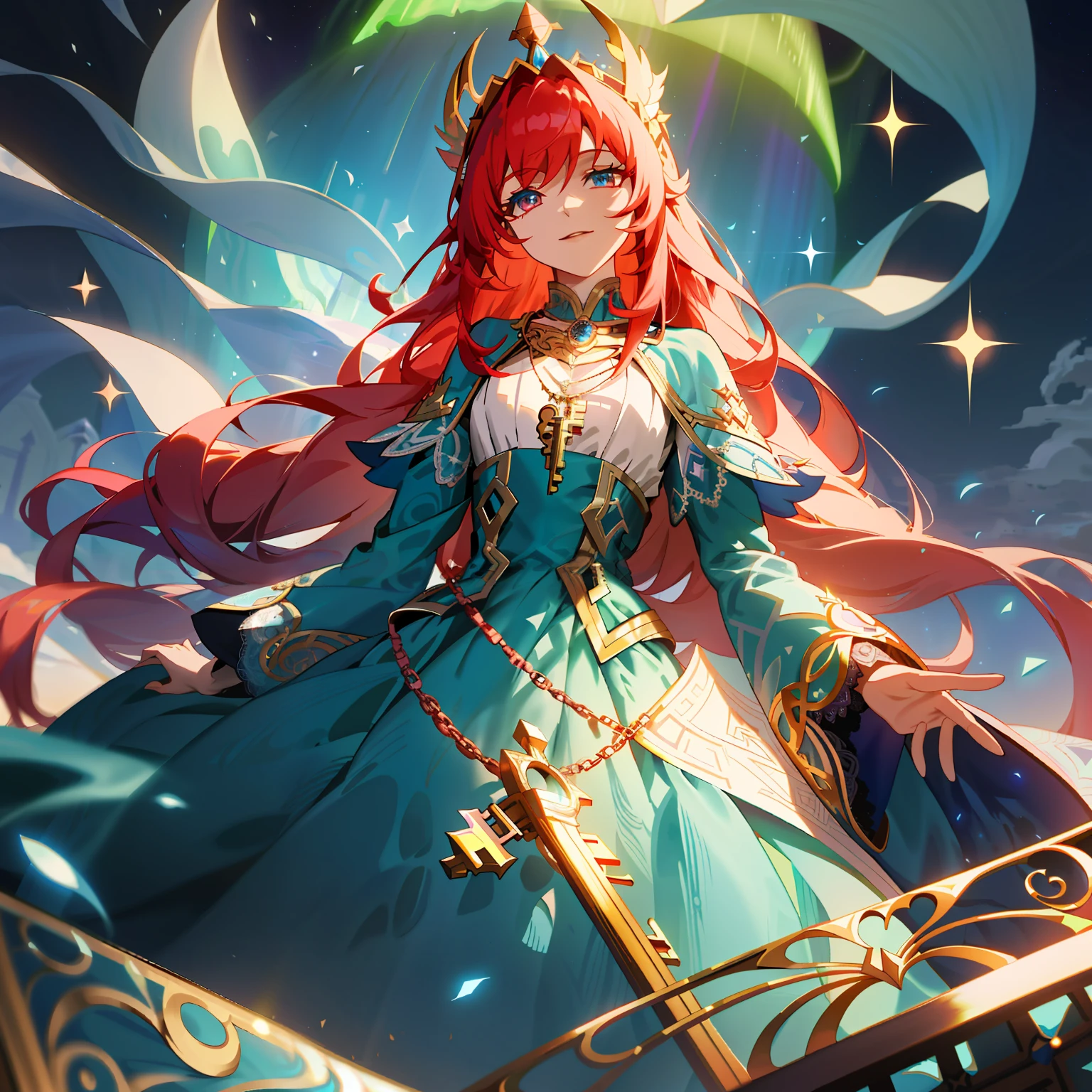 Aurora has long red hair, eyes bright like stars, and pale skin like the moon. She wears an elaborate dress in shades of blue and silver, with lace details and embroidery. He wears a necklace with a key pendant and has magical tattoos on his hands. Powers: Aurora has the ability to shape and create dreamlike realities. It can manipulate dreams and nightmares, creating surreal worlds and altering people's perceptions. It is also able to project powerful illusions and control the imagination. Setting: Aurora lives in a mystical realm called Oneiros, where dreams are as real as the physical world. The kingdom is made up of surreal landscapes, fantastic creatures and floating cities. Aurora resides in an enchanted castle in the center of Oneiros, surrounded by magical gardens and endless labyrinths.