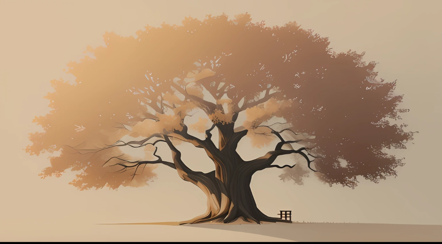 there is a tree with a bench under it in the middle of the field, low detailed. digital painting, large tree casting shadow, old tree, big tree, digital painting highly detailed, realistic light and shadow, oak tree, ancient tree, under the soft shadow of a tree, rendered illustration, rendered art, detailed with shadows, large tree, fantasy tree