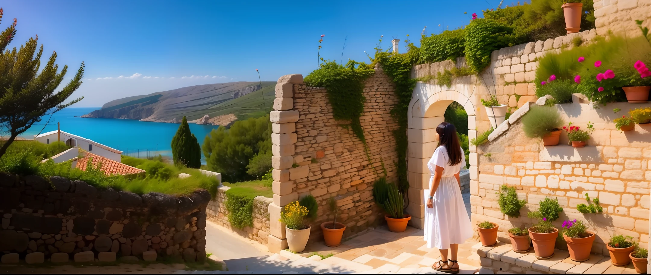 Woman in ancient coast Greece