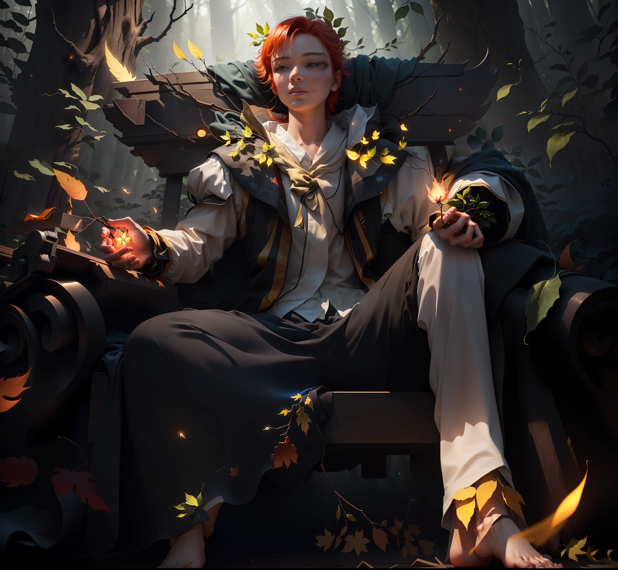 Masterpiece, best quality, (ultra-fine CG unity 8k wallpaper), (best quality), (best shadow), UI interface framework design with natural elements of the forest theme. Surrounded by delicate leaves and branches, there are also fireflies and glowing particle effects, moon, (UI interface box design), red hair, (natural elements), (forest theme), (circle), (leaves), (branches), (fireflies), (glow), (particle effects). , isometric 3d, octane rendering, ray tracing, super detailed