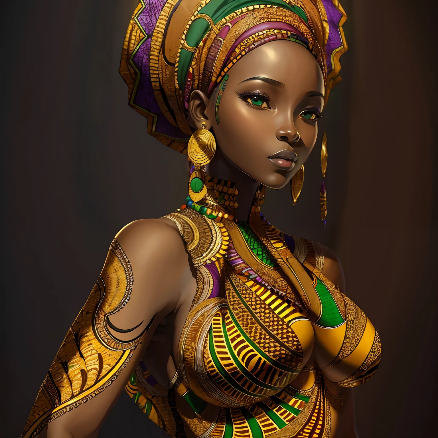 (((African woman))), (masterpiece:1.2), (ultimate quality:1.2), (official art:1.2), (beautiful:1.2), (aesthetic:1.2), (defuse lighting:0.5), (ambient lighting:0.7), (rim lighting,:0.9), (detailed skin texture, realism skin, realistic skin:1.0), (best shadow:0.1), (1girl:1.2), extremely detailed, (fractal art:1.2), highest detailed, (colorful:1.2), (over the hip shot:0.9), (almost nude:-0.4) --auto --s2