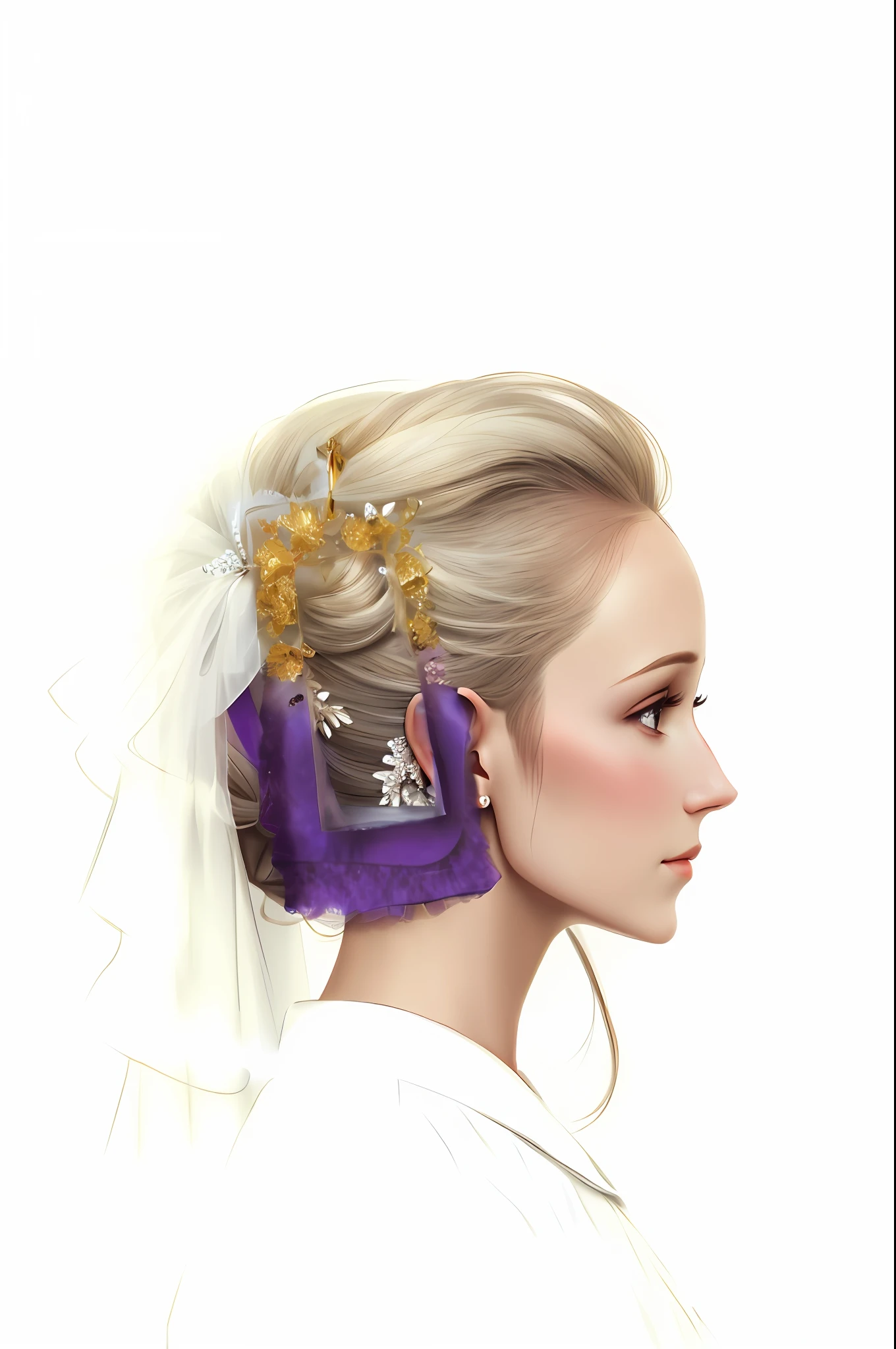 Wedding bride in profile wearing tendril in the ear