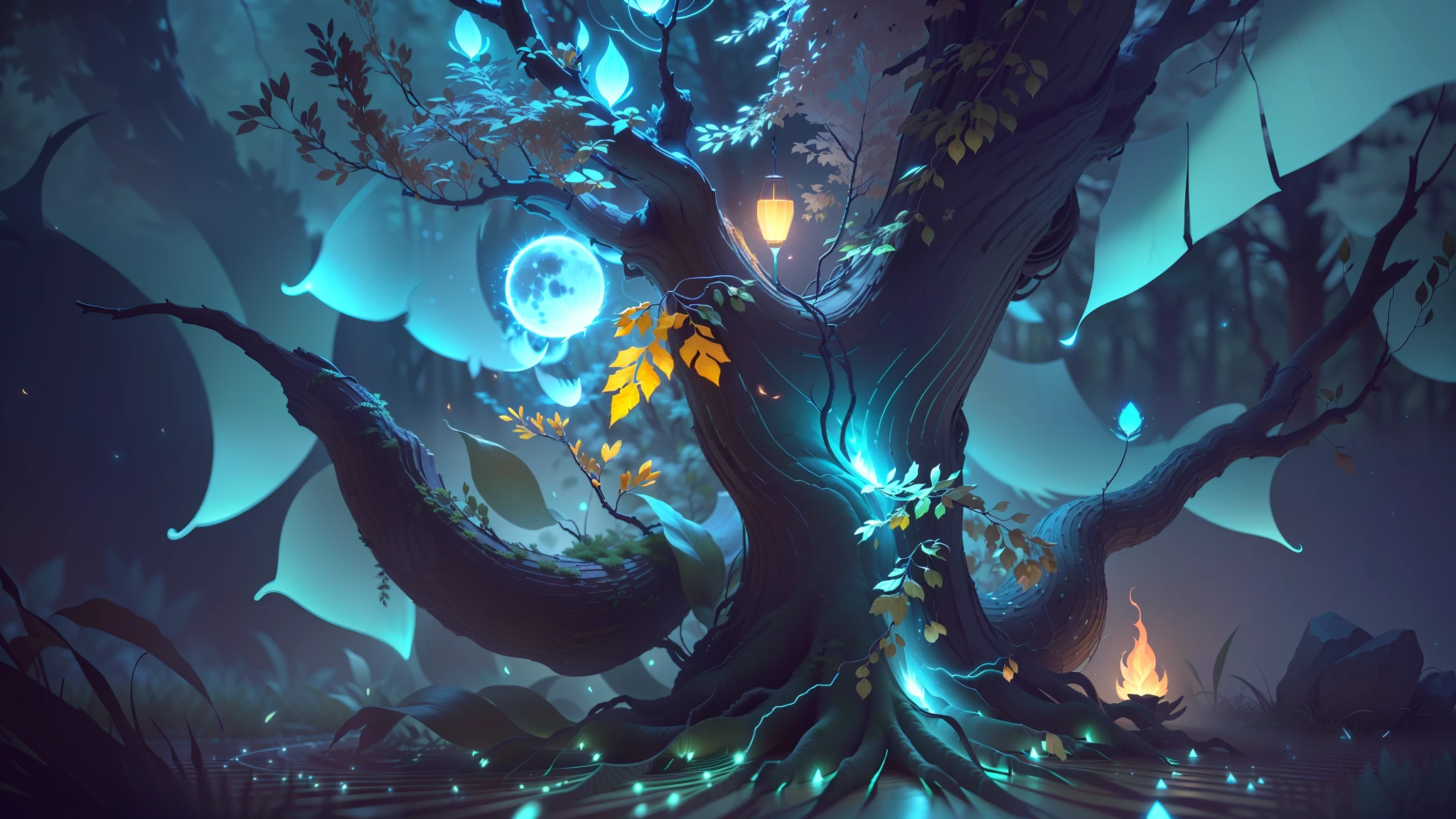 Masterpiece, best quality, (ultra-fine CG unity 8k wallpaper), (best quality), (best shadow), UI interface framework design with natural elements of the forest theme. Surrounded by delicate leaves and branches, there are also fireflies and glowing particle effects, moon, (UI interface box design), (natural elements), (forest theme), (circle), (leaves), (branches), (fireflies), (glow), (particle effects). , isometric 3d, octane rendering, ray tracing, super detailed