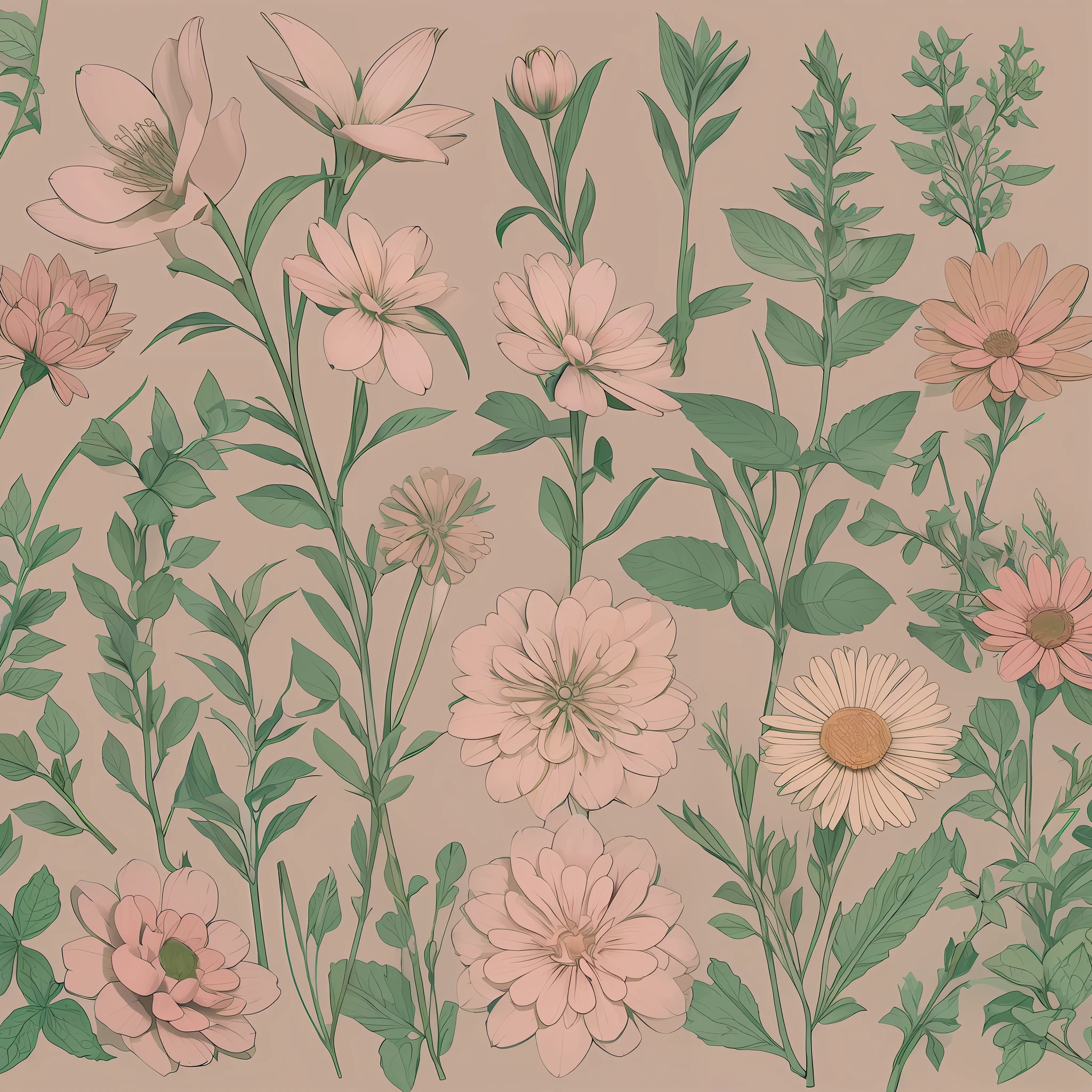 Small flower pattern label style, flat style, vector style, drawing style, naïve style, in very soft pastel colors such as old pink, moss green, light blue, beige, light yellow. WHITE BACKGROUND