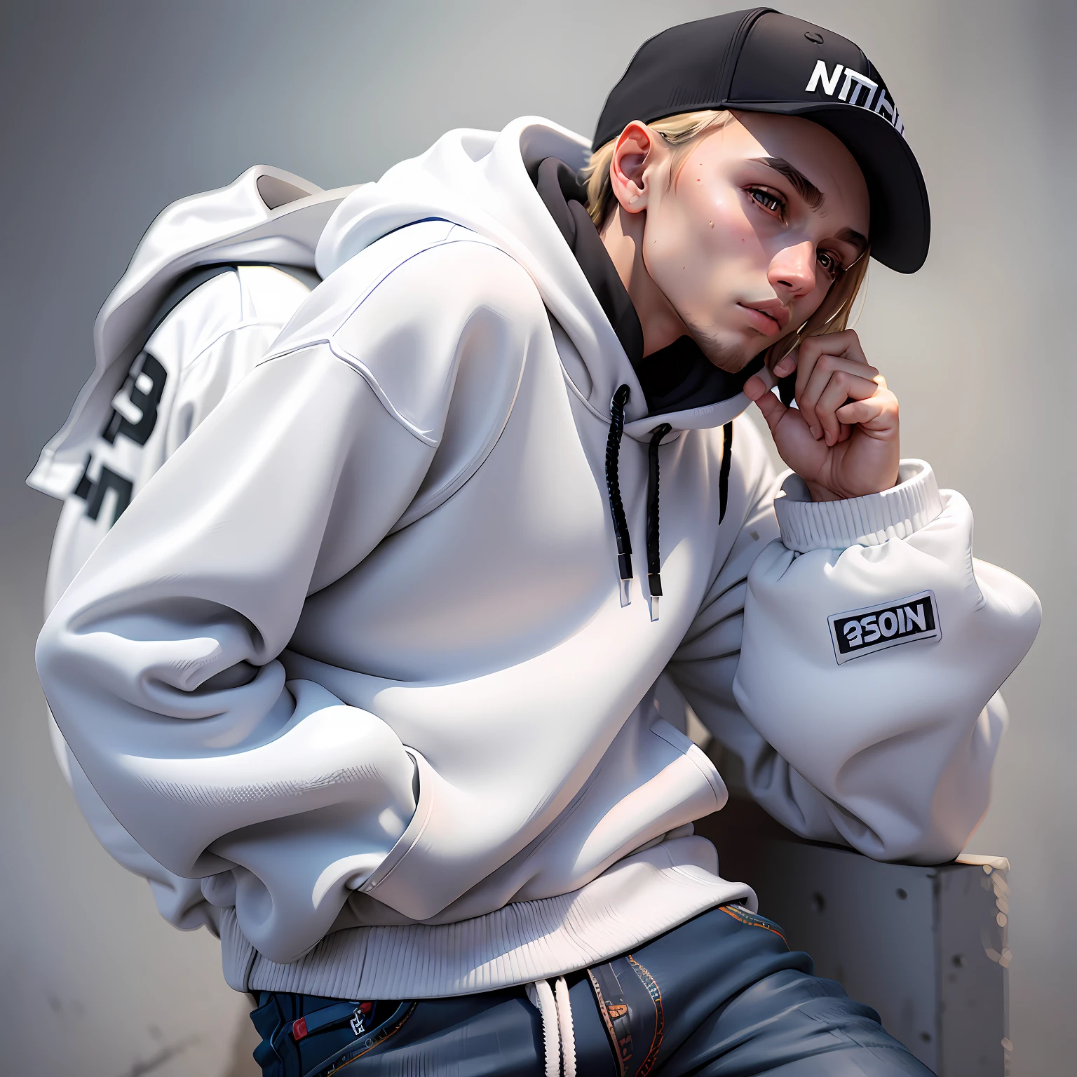 (ultra-realistic streetwear:1.2),(sweatshirt, cap),23 years,white,(high quality, high resolution) --auto --s2