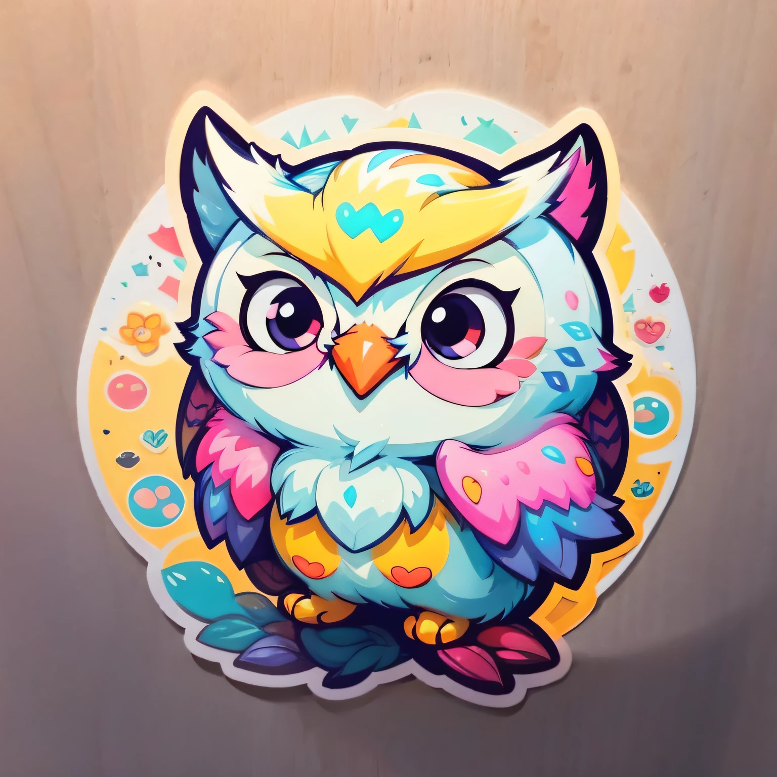 sticker, happy colored owl, kawaii, outline, vector, white background --auto --s2