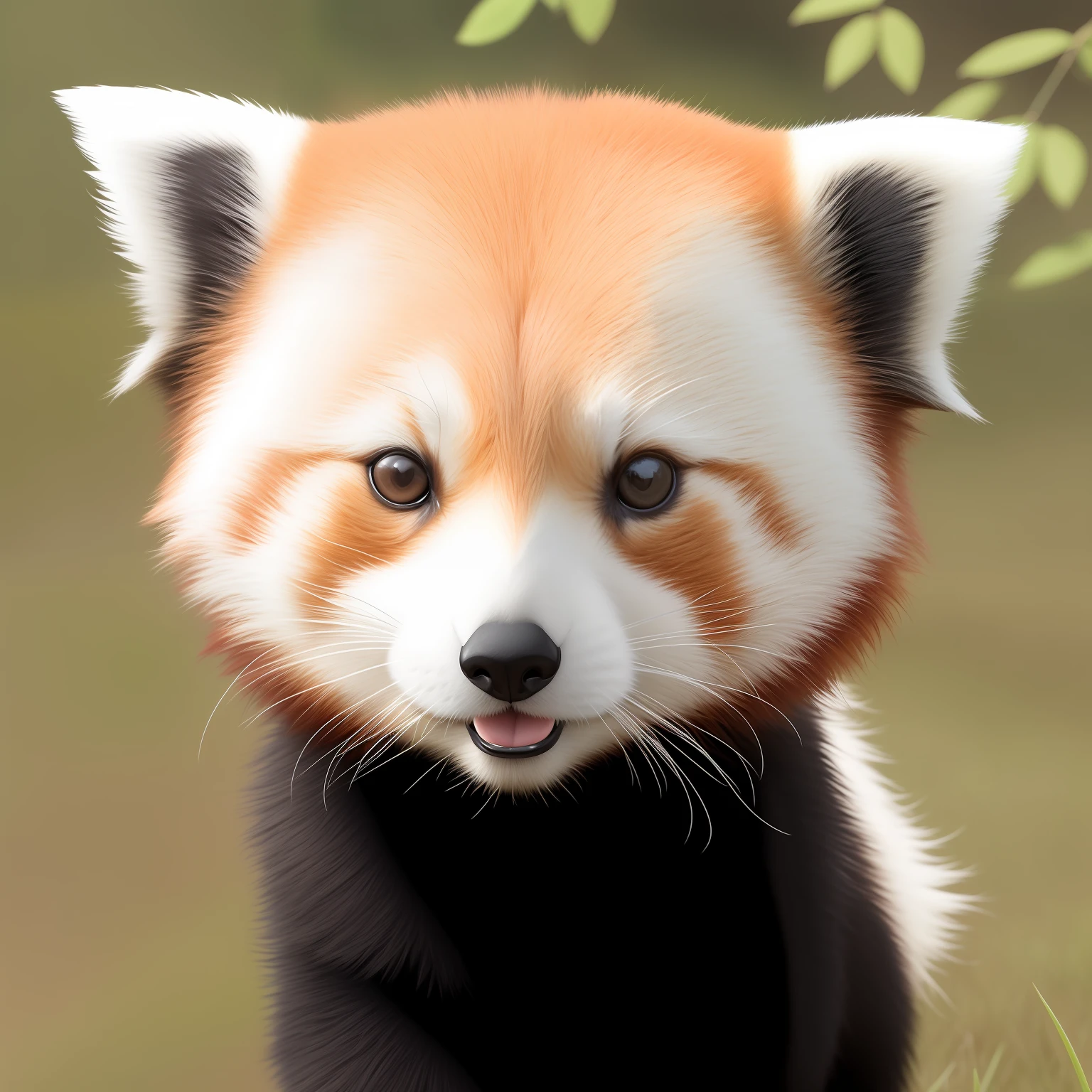 red panda, white face details, black nose, red panda, cute face, the cutest creature in the world, looking straight to camera, detailed face, furry face,, whiskers, black nose, realistic, looking innocently, expressionless, highres, absolutely real, max quality, 8k wallpaper, photographic, wildlife photography, full body picture, sitting, grass near feet