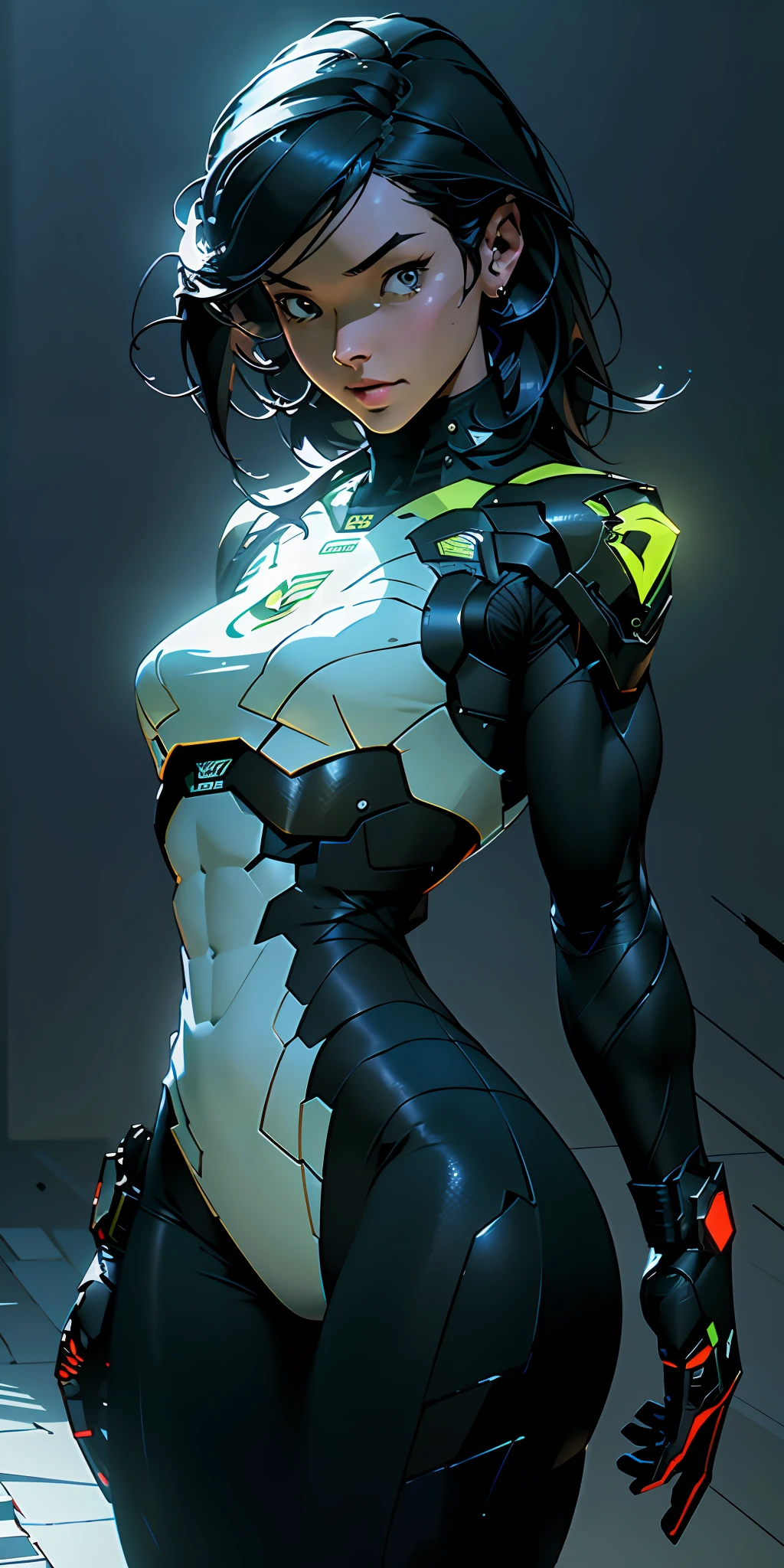 ((Best Quality)), ((Masterpiece)), (Detailed: 1.4), Bodybuilder, Beautiful Face, Serious Face, Perfect Body, Fit Body, Abs, Large Breasts, Muscular, HDR (High Dynamic Range),Ray Tracing, NVIDIA RTX,Super-Resolution,Unreal 5,Subsurface Dispersion, PBR Texture, Post-Processing, Anisotropic Filtering, Depth of Field, Maximum Clarity and Sharpness, Multilayer Textures, Albedo and Specular Maps, Surface Shading, Accurate Simulation of Light-Material Interaction,  Perfect Proportions, Octane Render, Two-Tone Lighting, Wide Aperture, Low ISO, White Balance, Rule of Thirds, 8K RAW, Crysisnanosuit