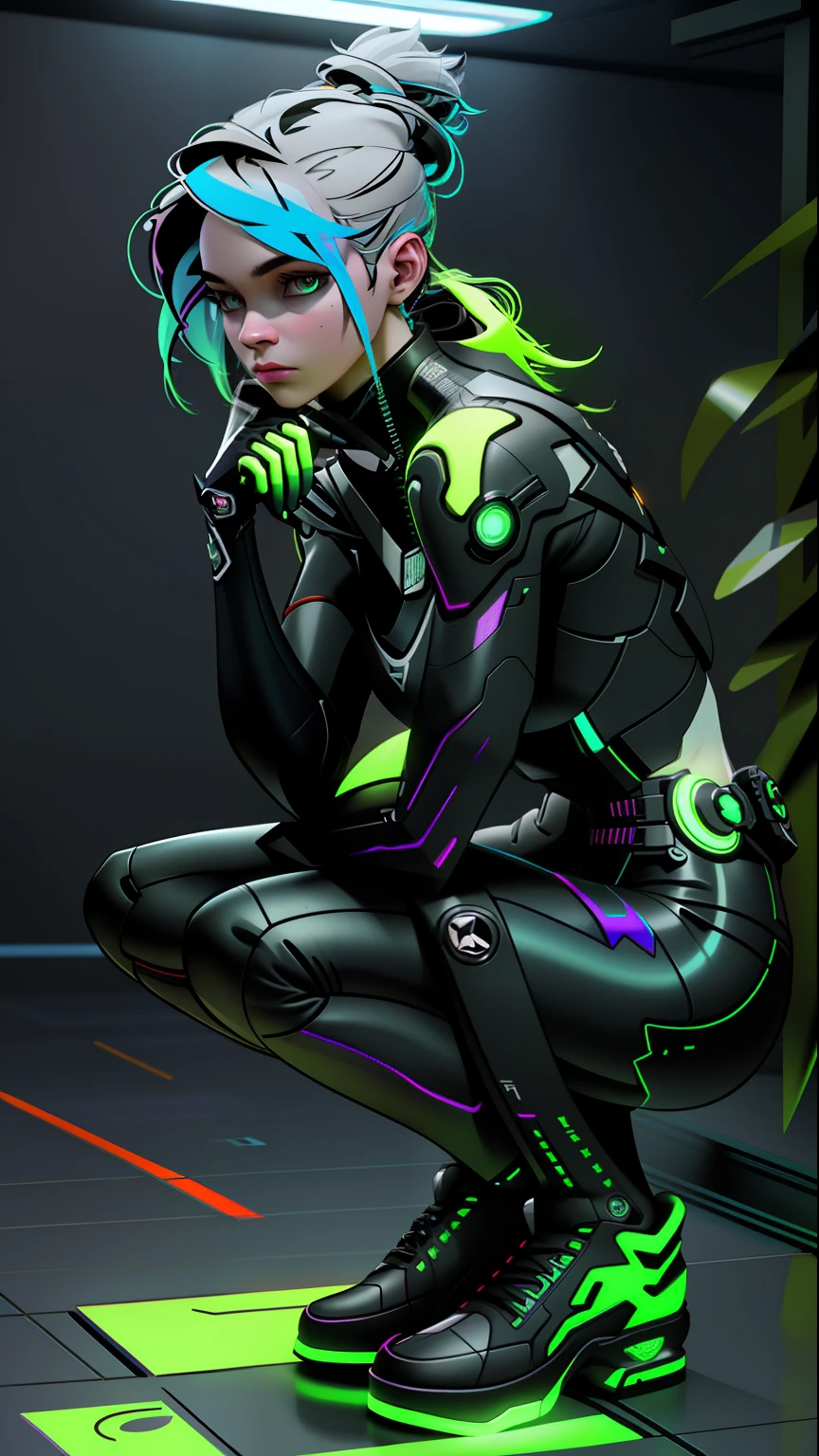 8k woman with neon city shoe outfit future beautiful punk hair, HDR (High Dynamic Range),Ray Tracing, NVIDIA RTX,Super-Resolution,Unreal 5,Subsurface Dispersion, PBR Texture, Post-processing, Anisotropic filtering, Depth of field, Maximum clarity and sharpness, Multilayer textures, Albedo and specular maps, Surface shading, Accurate simulation of light-material interaction, Perfect proportions, Octane Render, Two-tone lighting, Wide aperture, Low ISO, White balance, Rule of thirds, 8K RAW, crysisnanosuit