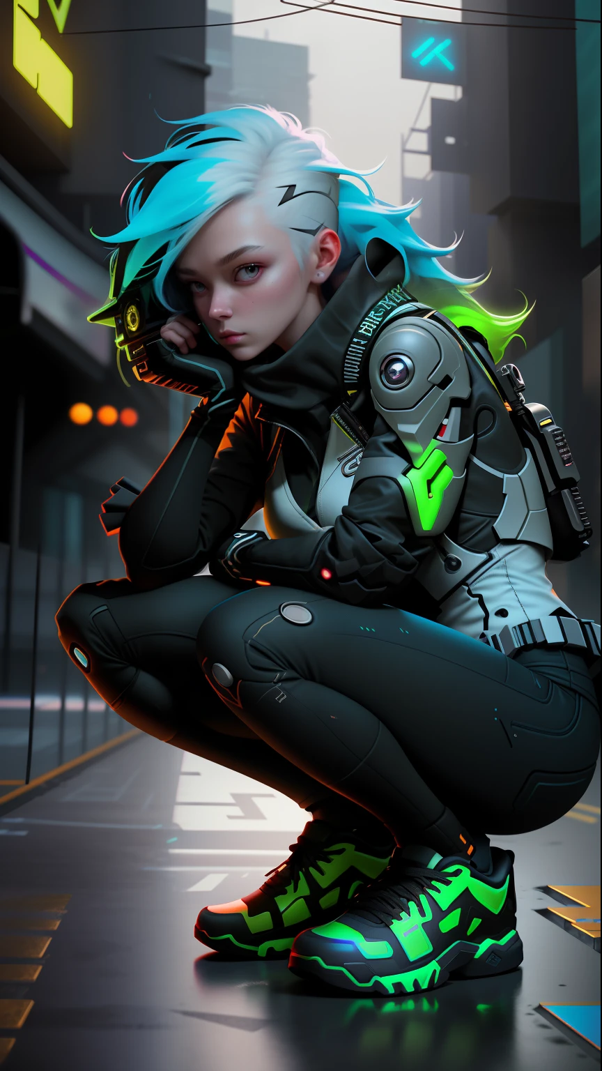 8k woman with neon city shoe outfit future beautiful punk hair, HDR (High Dynamic Range),Ray Tracing, NVIDIA RTX,Super-Resolution,Unreal 5,Subsurface Dispersion, PBR Texture, Post-processing, Anisotropic filtering, Depth of field, Maximum clarity and sharpness, Multilayer textures, Albedo and specular maps, Surface shading, Accurate simulation of light-material interaction, Perfect proportions, Octane Render, Two-tone lighting, Wide aperture, Low ISO, White balance, Rule of thirds, 8K RAW, crysisnanosuit