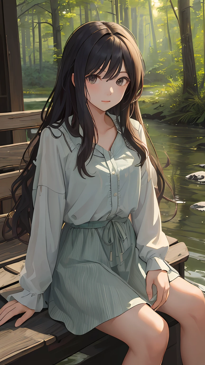 (masterpiece, best quality:1.4), 1girl, looking at viewer,
(wavy hair:0.8), long hair,
(on front), river, forest,
{upper body|cowboy shot},
{night|morning|dawn},
{indoors|outdoors},
{sitting|standing|ground},