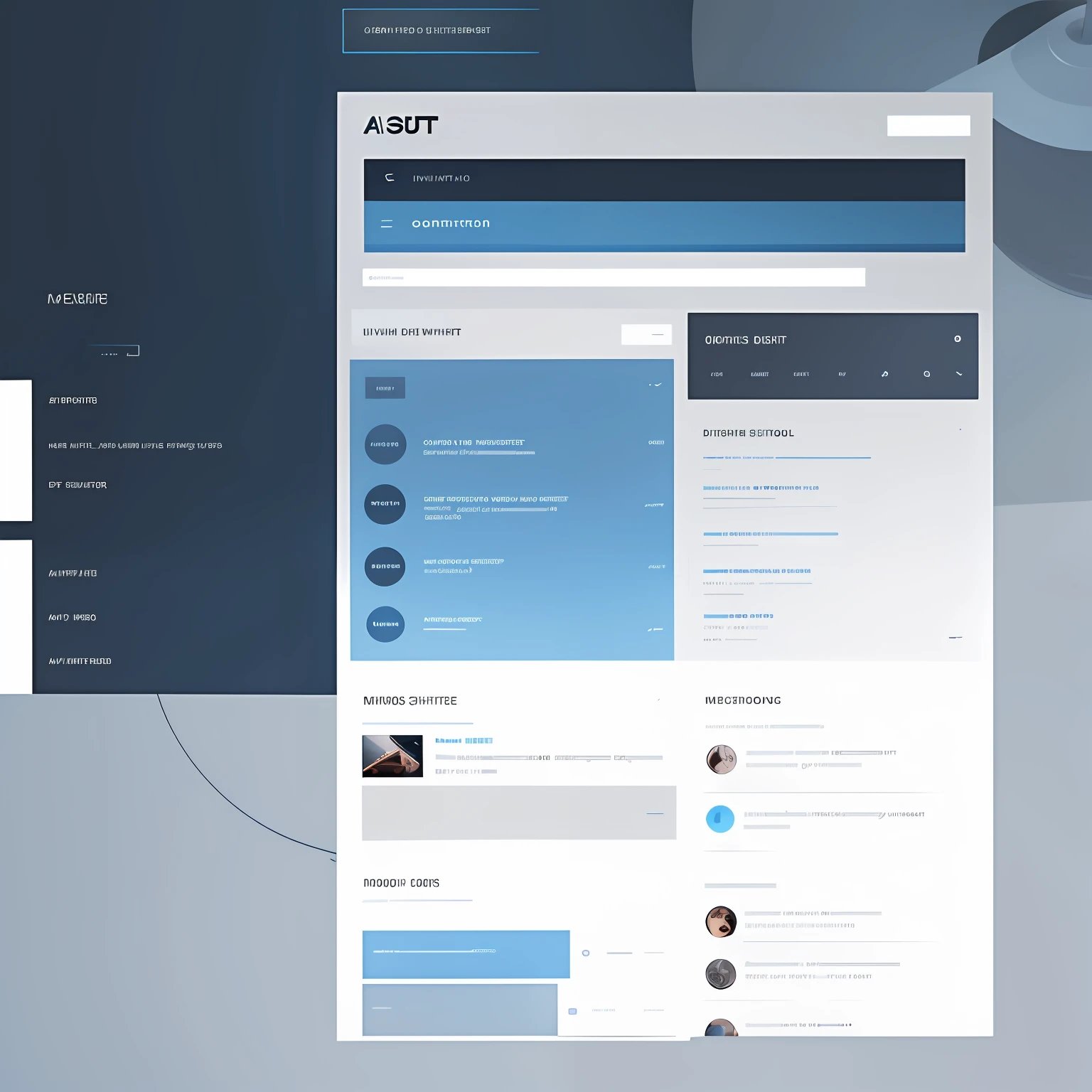hight-resolution interface ui ux design site minimalist with menu and topics in color white and blue, --v 4 - --auto --s2