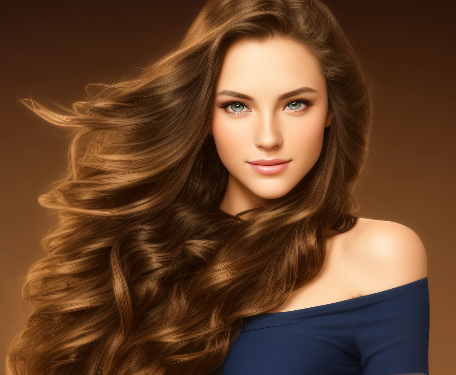 arafed woman with long, shiny hair and blue eyes, wavy beautiful hair, long wavy brunette hair, brown flowing hair, brown wavy hair, long brown wavy hair, dynamic wavy hair, long wavy brown hair, girl with long hair, long flowing brown hair, girl with brown hair, attractive brown hair woman, redahair and attractive features