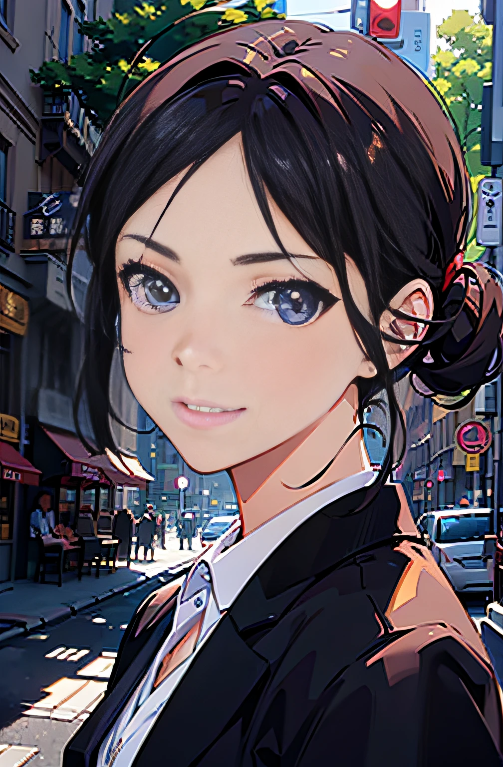 1 girl, smile, beautiful eyes, quadratic, illustration, two-dimensional eyes, manga face, high quality, highest quality, masterpiece, high resolution, 4K, Makoto Shinkai style