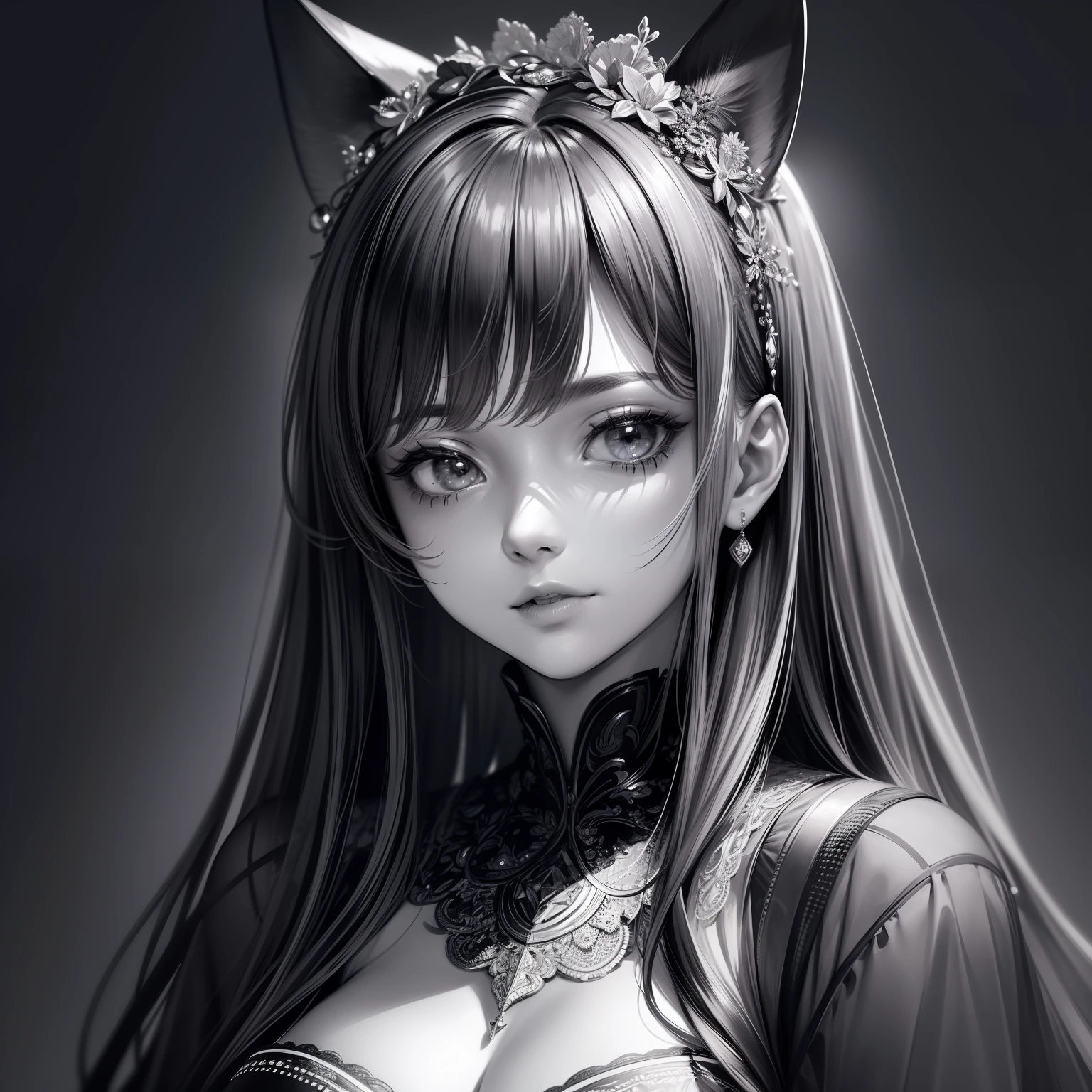 ((masterpiece, best quality, ultra-detailed, high-resolution)), solo, beautiful girl, gleaming eye, perfect eye, , black white gold theme,