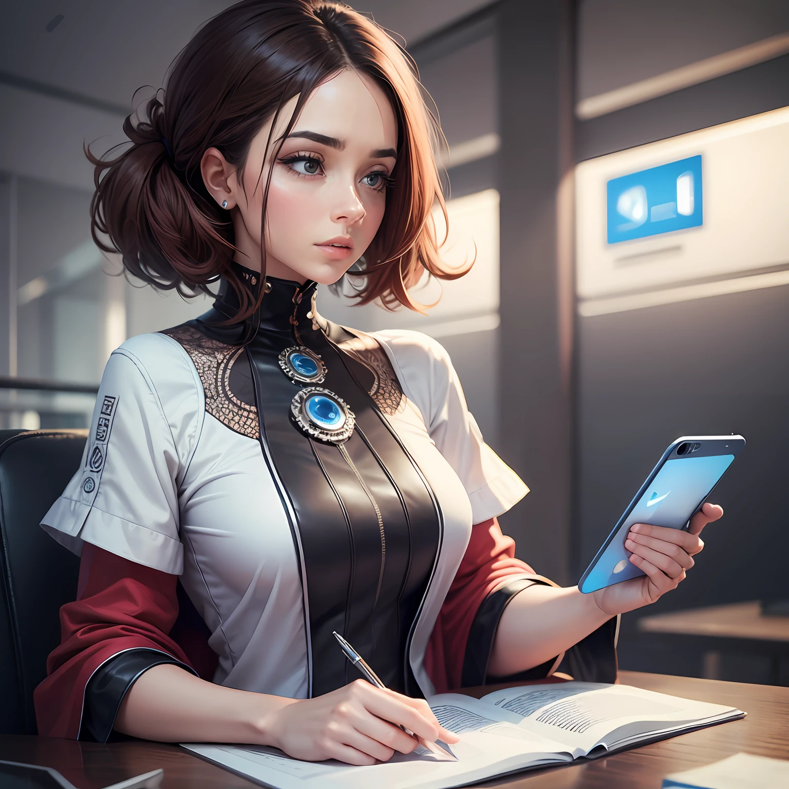 A woman looking at her phone hypnotized --auto --s2