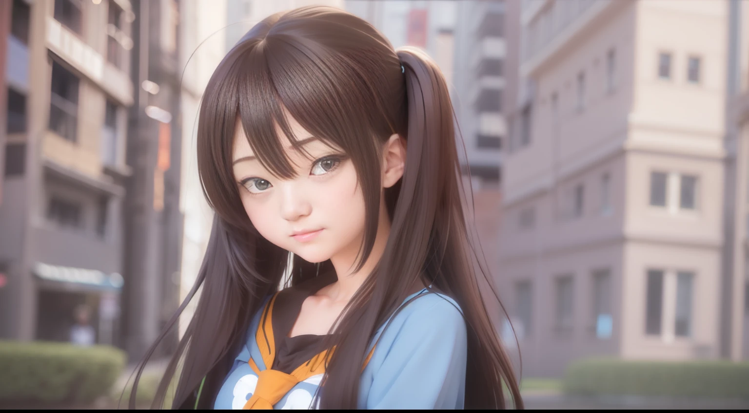 anime girl with long hair and a blue shirt posing for a picture, realistic anime 3 d style, 3 d anime realistic, photorealistic anime, photorealistic anime girl render, smooth anime cg art, anime styled 3d, realistic anime artstyle, anime realism style, anime style. 8k, realistic young anime girl, render of a cute 3d anime girl