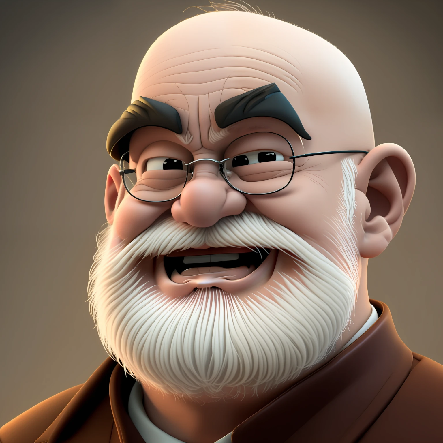 (a happy bald grandpa :1.2), no hair, no background, cartoons, (comic grimace:1.1), (bulging eyes:1.1) with white beard, looking at the camera, close-up, cartoons, detailed face, asymmetrical
