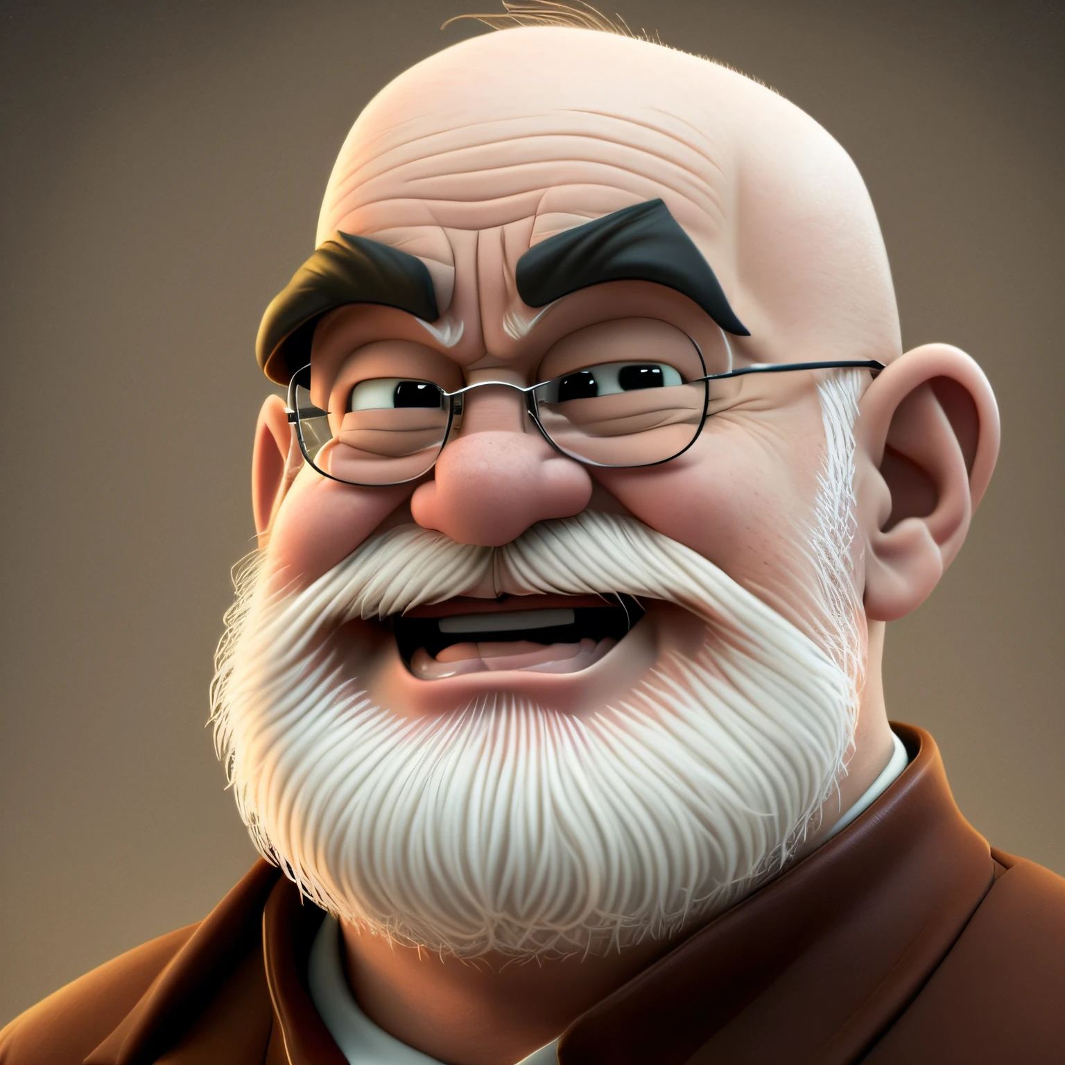 (a happy bald grandpa :1.2), no hair, no background, cartoons, (comic grimace:1.1), (bulging eyes:1.1) with white beard, looking at the camera, close-up, cartoons, detailed face, asymmetrical